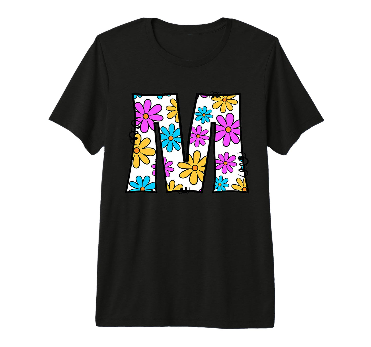 Letter M Floral Daisy Alphabet Tri Blend T-Shirt - Minimalist Print Unisex - T-Shirt, Sweatshirt, Hoodie