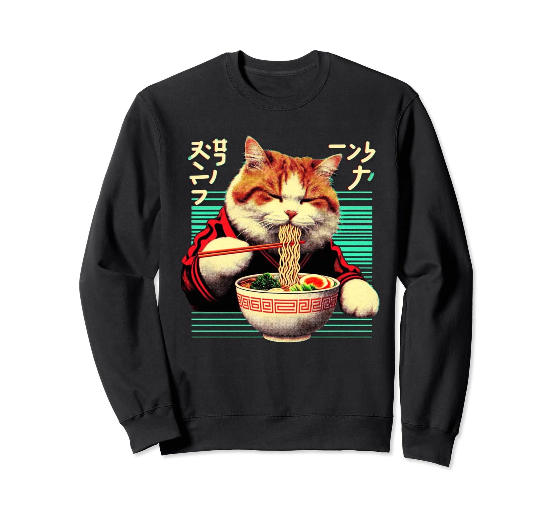 Ramen Cat Vaporwave Japanese Sweatshirt - Graphic Print for Adults - T-Shirt, Sweatshirt, Hoodie