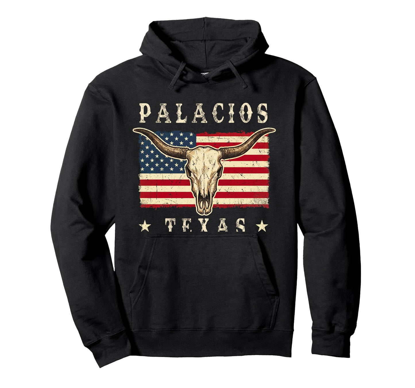 Palacios Texas Western Patriotic Skull Hoodie - Trendy Graphic Unisex - T-Shirt, Sweatshirt, Hoodie