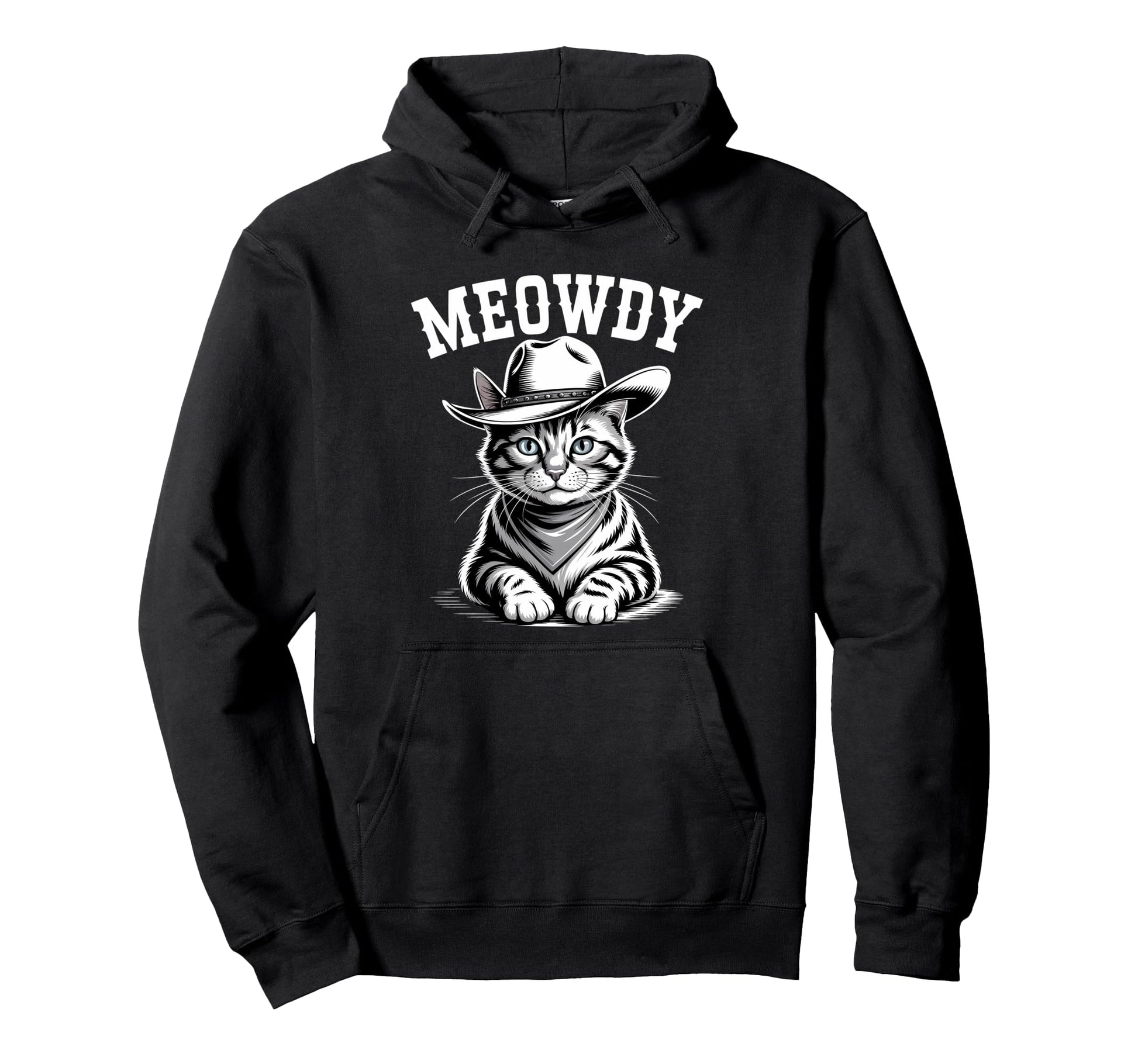 Meowdy Cat Country Western Funny Cowboy Hoodie - Graphic Print for Adults - T-Shirt, Sweatshirt, Hoodie
