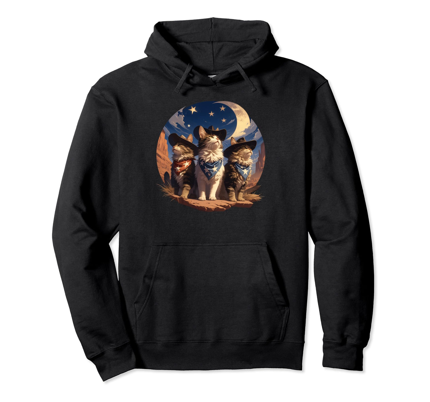 Cat Howling Moon Cowboy Funny Hoodie - Trendy Graphic for Adults - T-Shirt, Sweatshirt, Hoodie