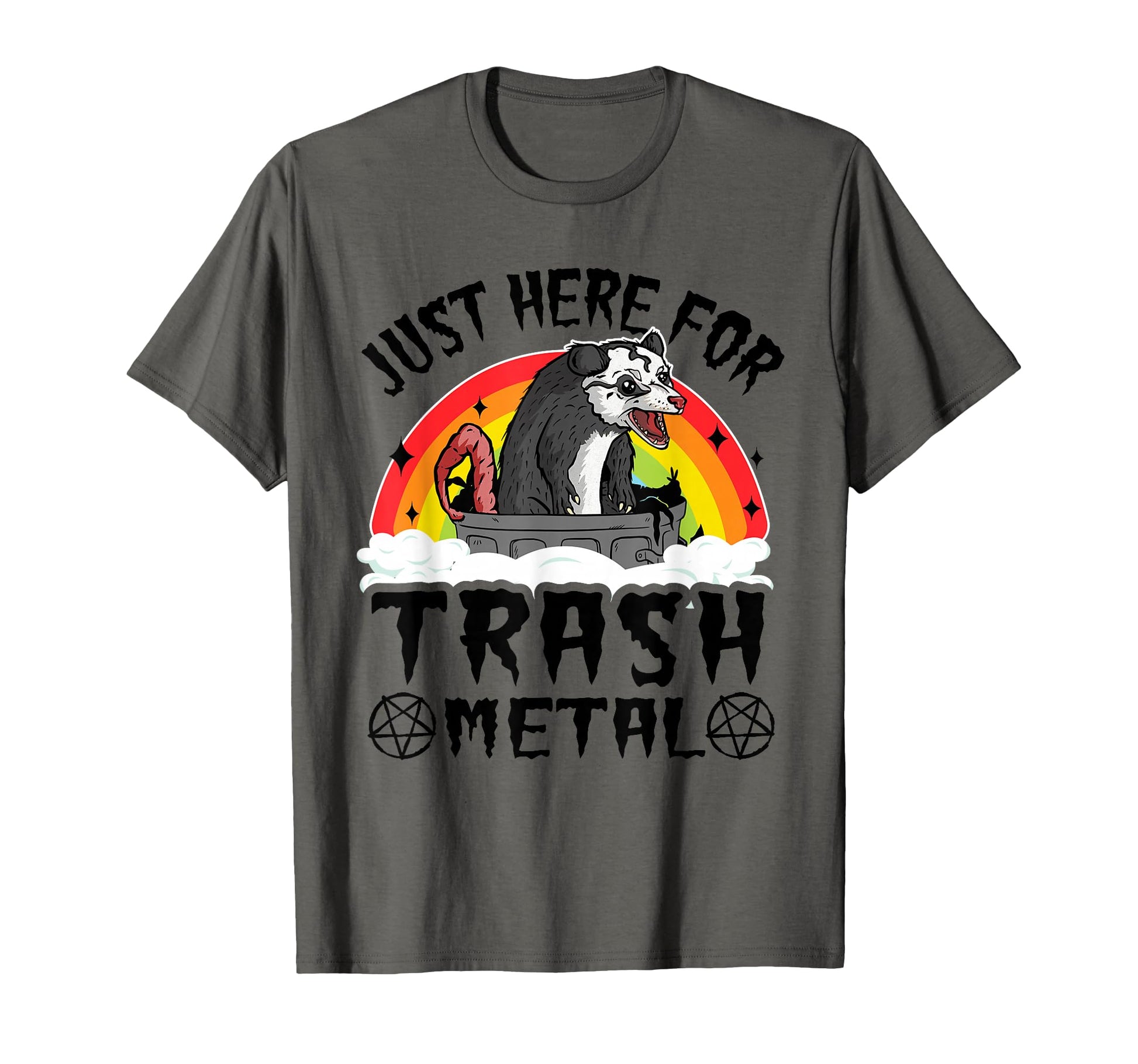 Just Here Trash Metal Rainbow Opossum T-Shirt - Trendy Graphic Men Women - T-Shirt, Sweatshirt, Hoodie