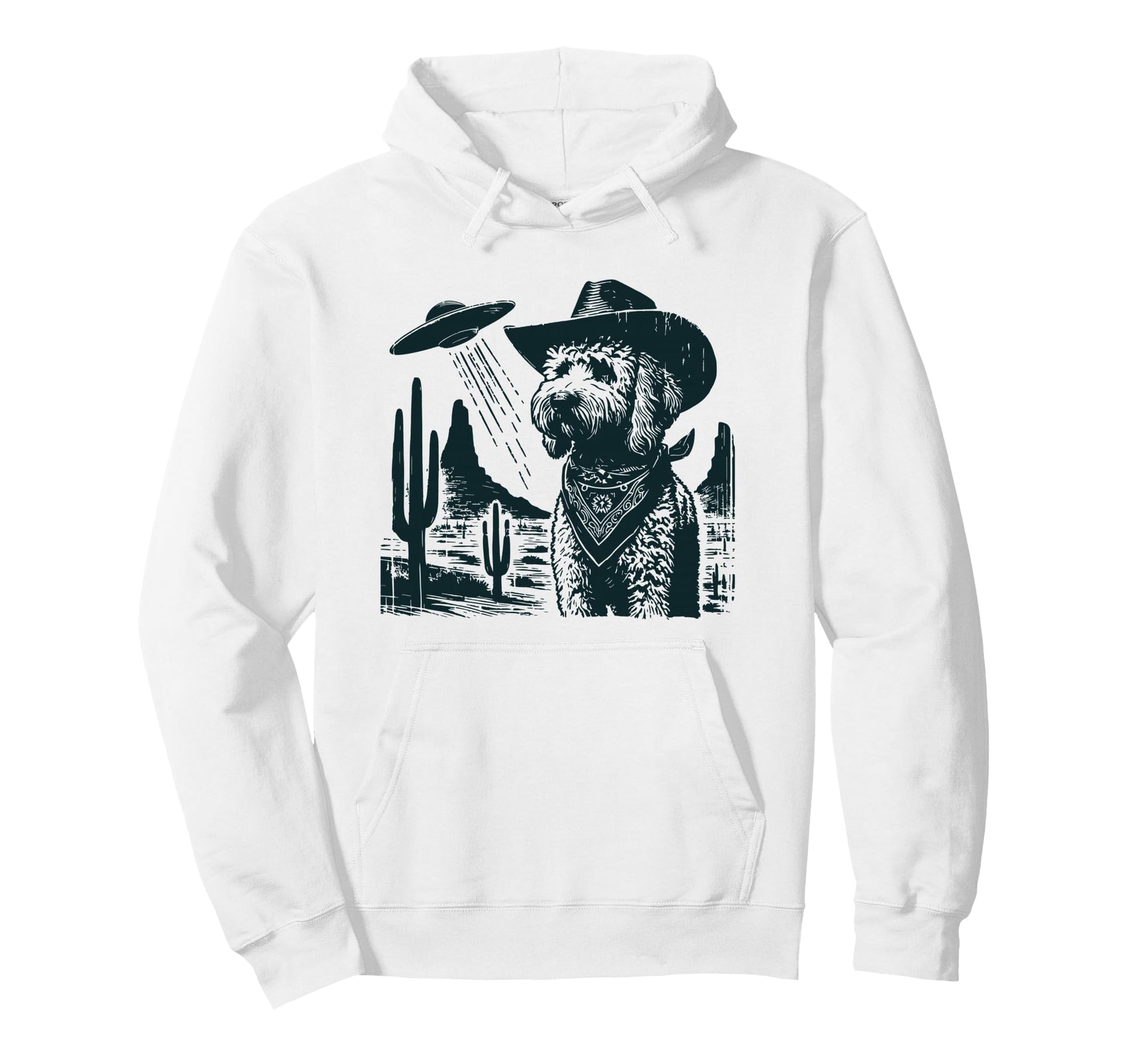 Golden Doodle Ufo Western Cowboy Hoodie - Aesthetic Graphic for Adults - T-Shirt, Sweatshirt, Hoodie