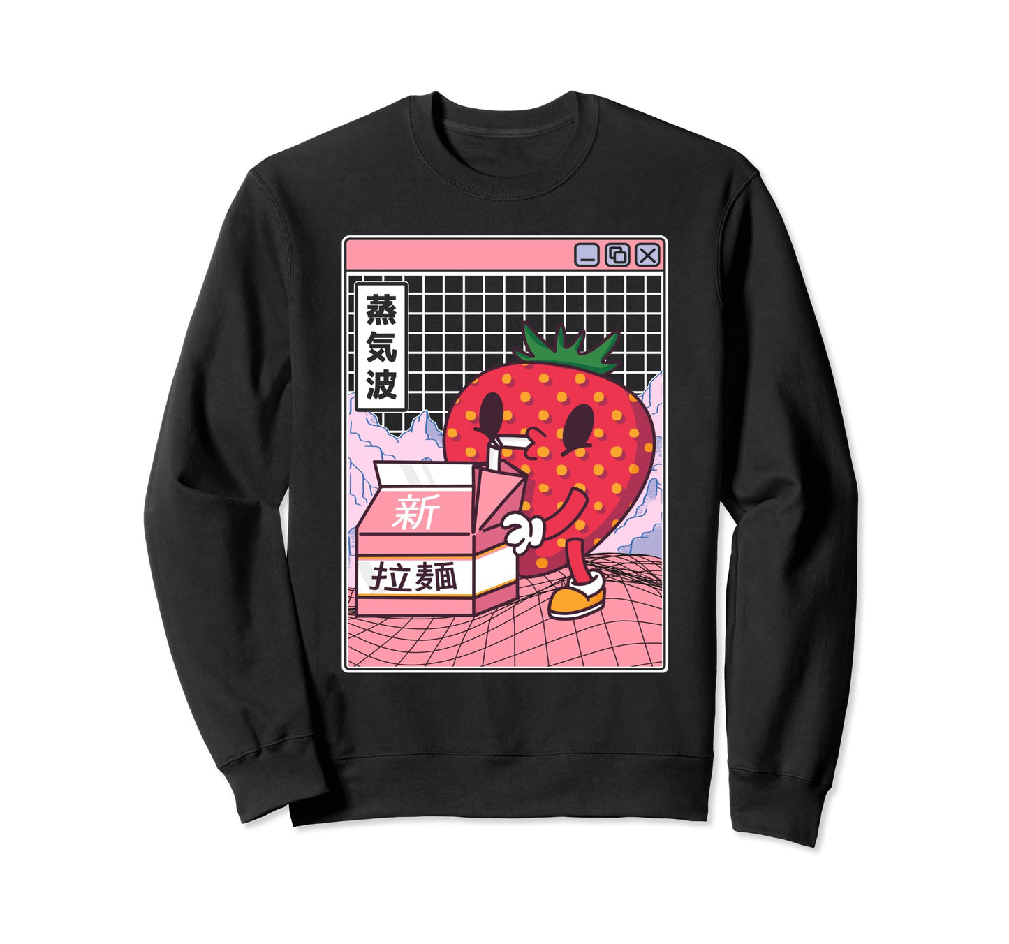 Strawberry Milk Carton Kawaii Grid Sweatshirt - Novelty Apparel for Adults - T-Shirt, Sweatshirt, Hoodie
