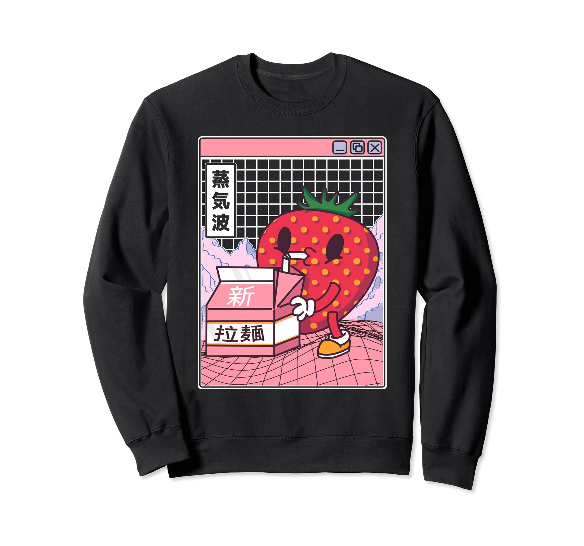Strawberry Milk Carton Kawaii Grid Sweatshirt - Novelty Apparel for Adults - T-Shirt, Sweatshirt, Hoodie
