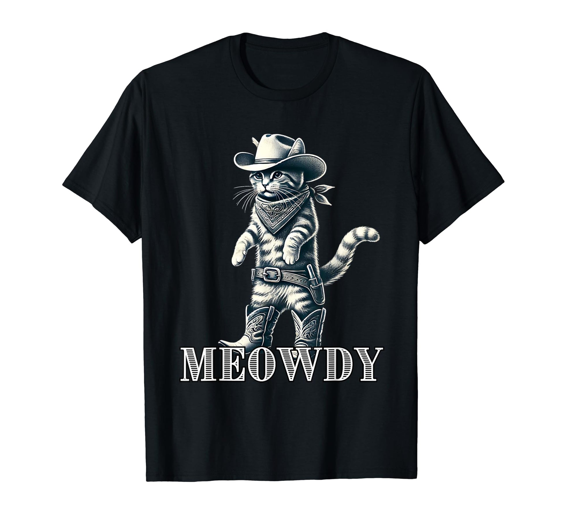 Meowdy Funny Cat Wearing Cowboy Hat T-Shirt - Unique Graphic for Adults - T-Shirt, Sweatshirt, Hoodie