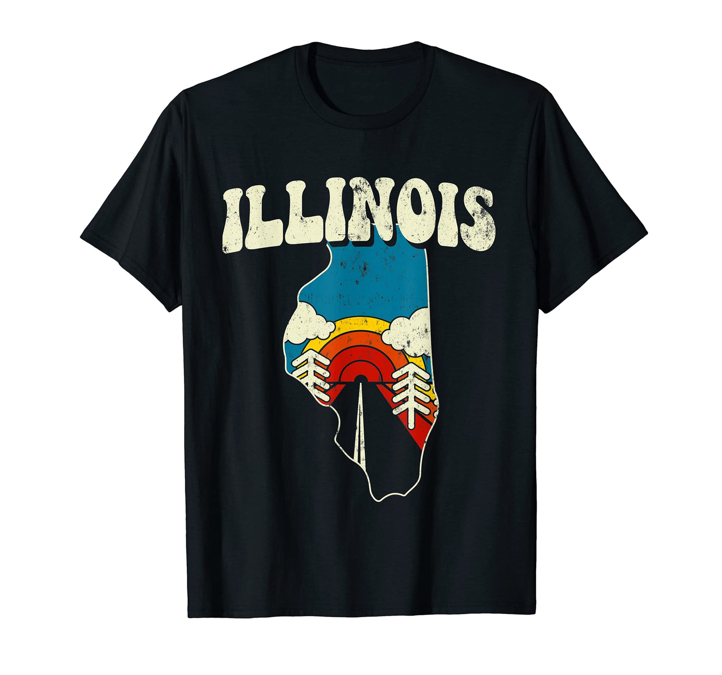 Illinois State Rainbow Hippie 70S Map T-Shirt - Minimalist Print Men Women - T-Shirt, Sweatshirt, Hoodie