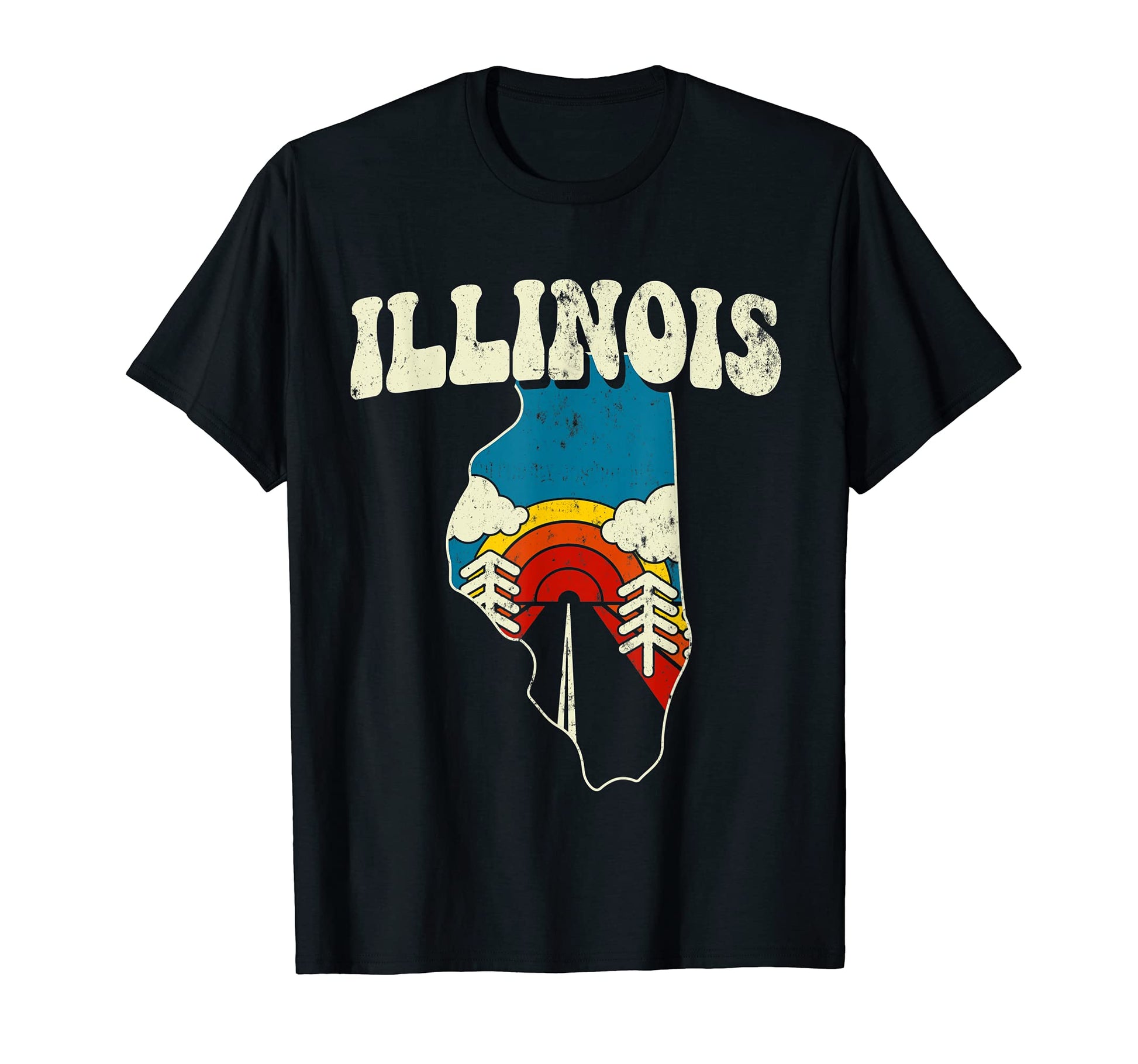 Illinois State Rainbow Hippie 70S Map T-Shirt - Minimalist Print Men Women - T-Shirt, Sweatshirt, Hoodie