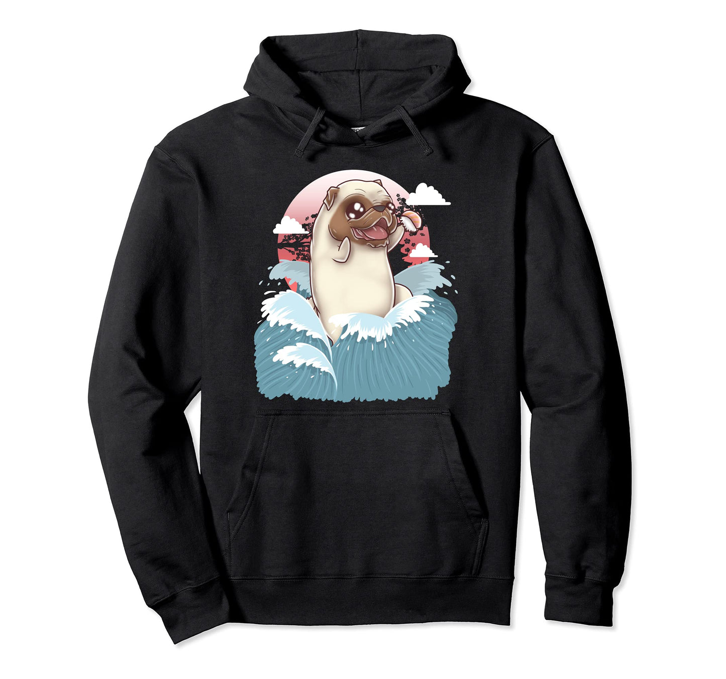 Pug Dog Sushi Japanese Art Harajuku Hoodie - Minimalist Print for Adults - T-Shirt, Sweatshirt, Hoodie
