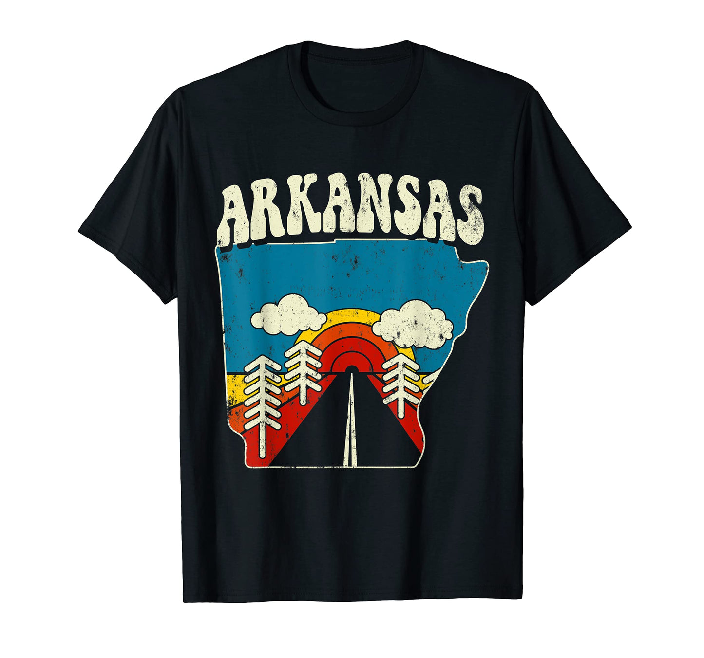 Arkansas State Rainbow Hippie 70S Map T-Shirt - Unique Graphic Unisex - T-Shirt, Sweatshirt, Hoodie
