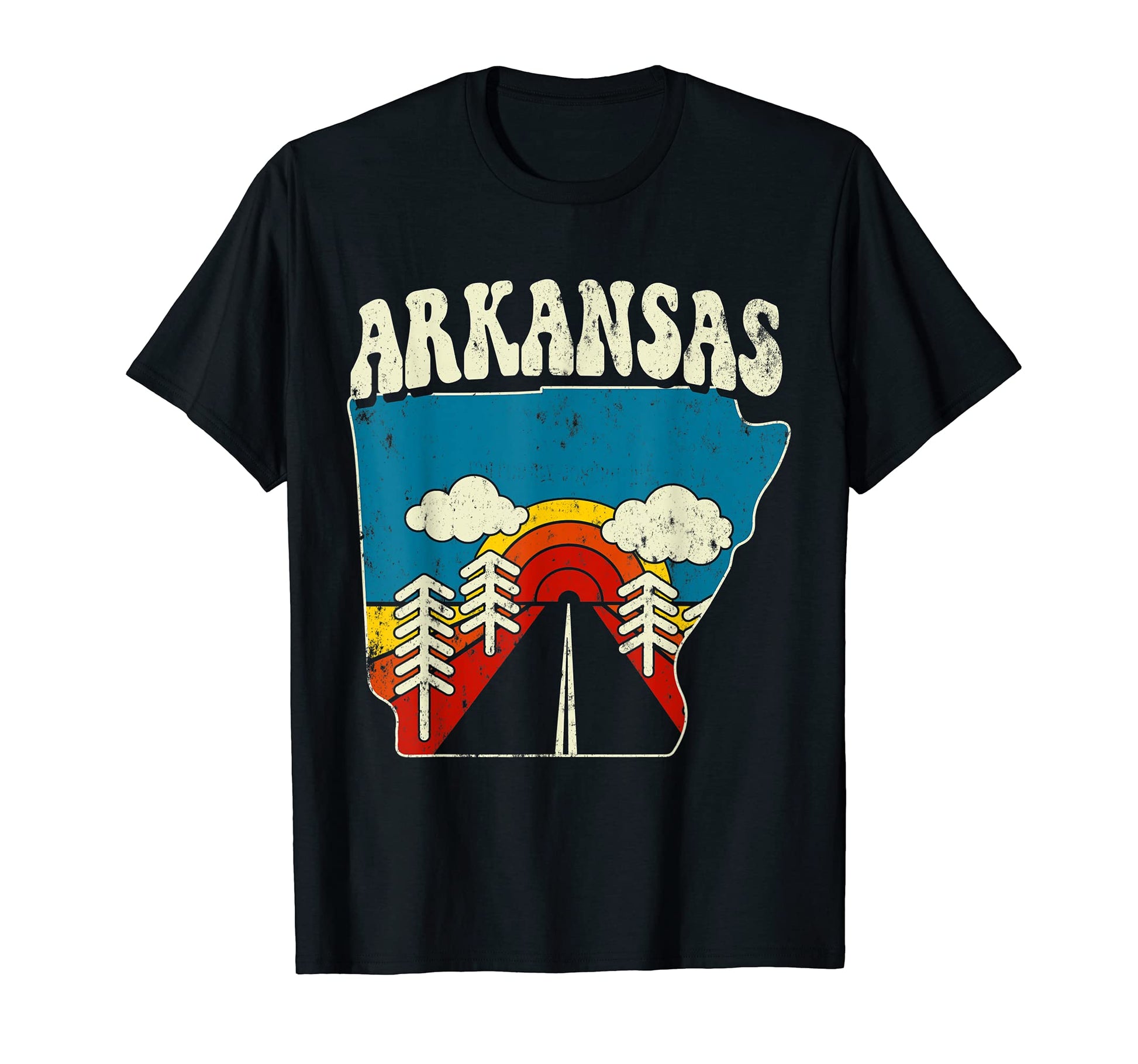 Arkansas State Rainbow Hippie 70S Map T-Shirt - Unique Graphic Unisex - T-Shirt, Sweatshirt, Hoodie