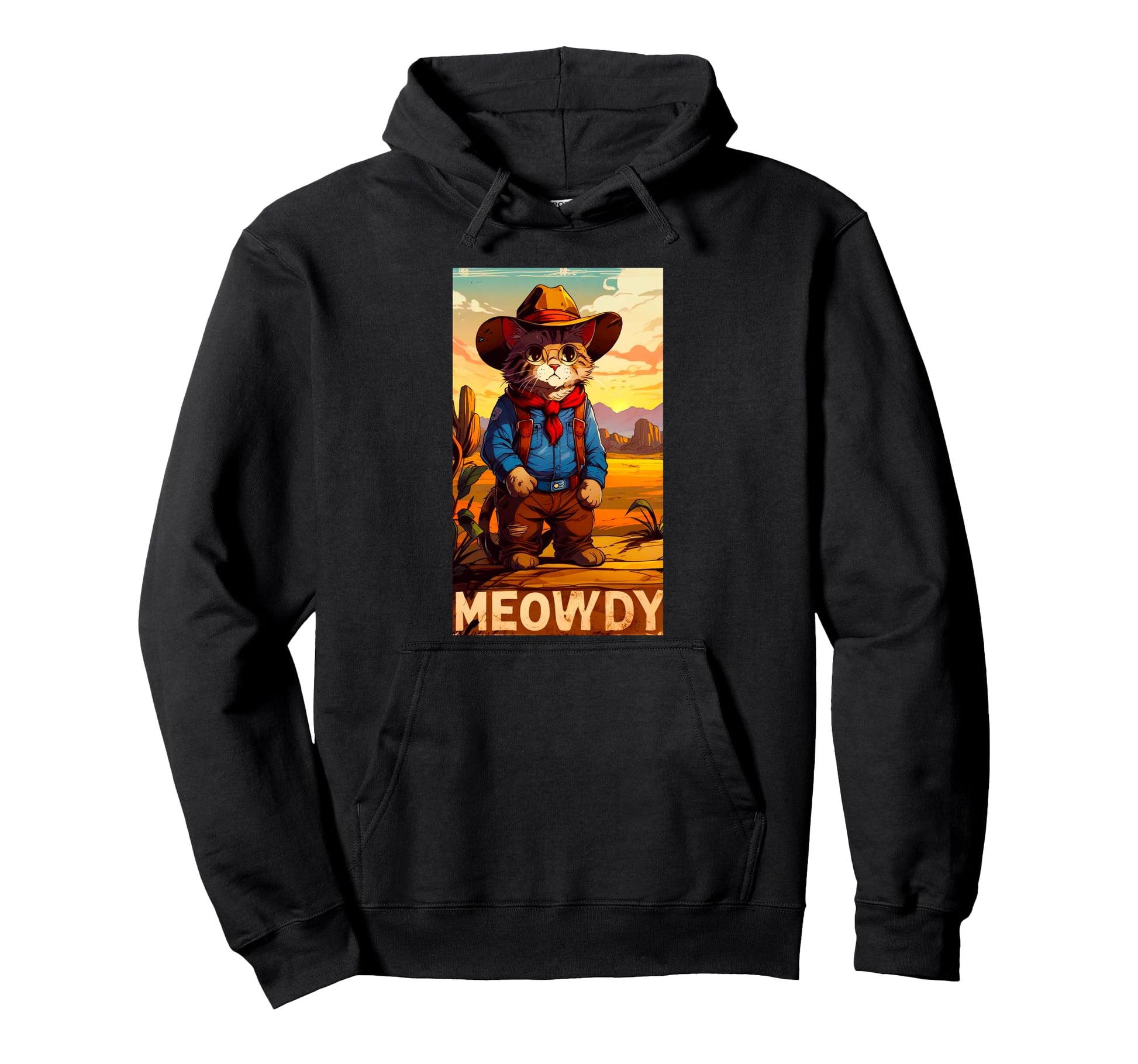 Meowdy Partner Funny Country Side Cat Hat Hoodie - Custom Art Print Unisex - T-Shirt, Sweatshirt, Hoodie