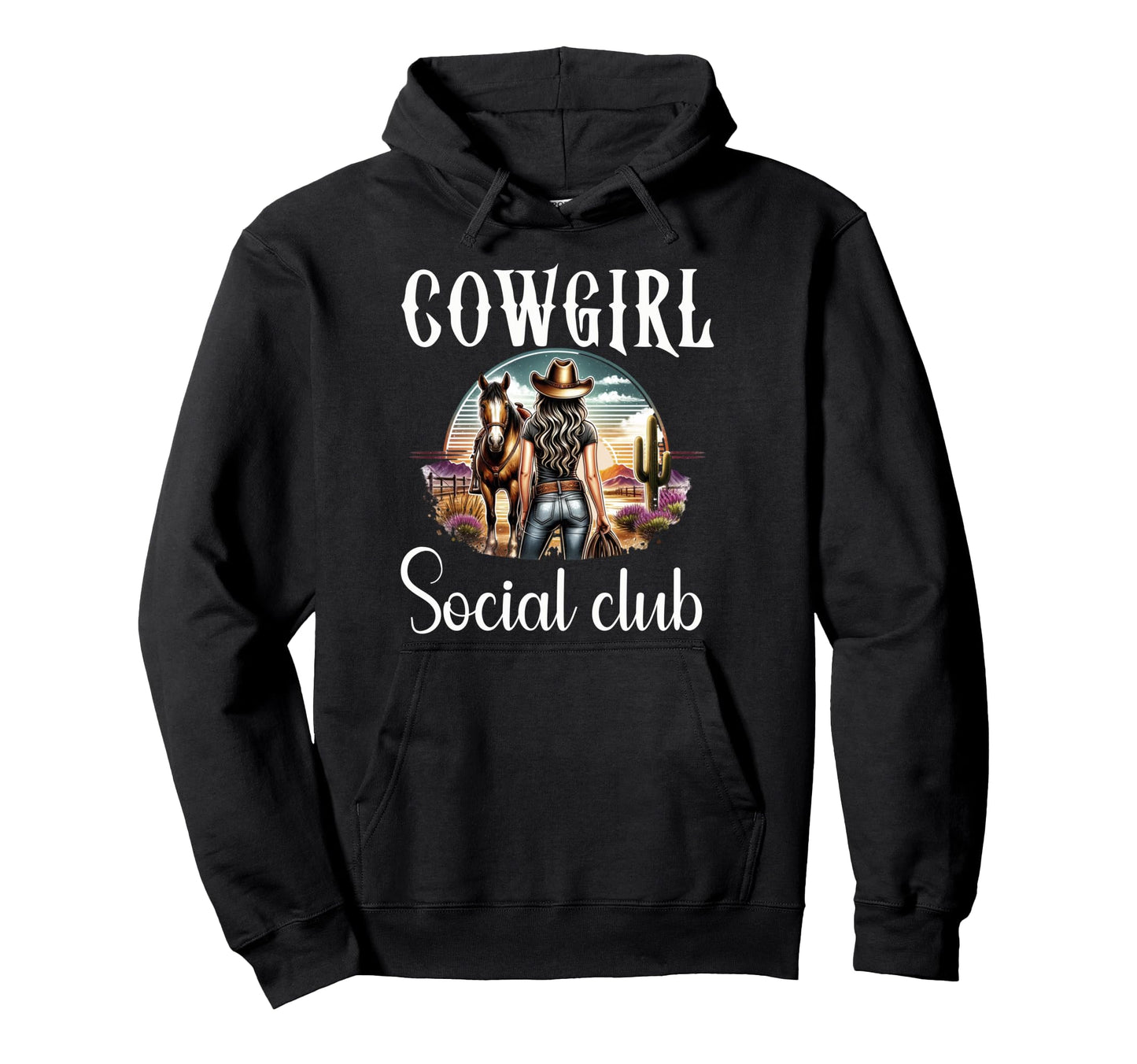 Cowgirl Social Club Western Country Hoodie - Custom Art Print for Adults - T-Shirt, Sweatshirt, Hoodie