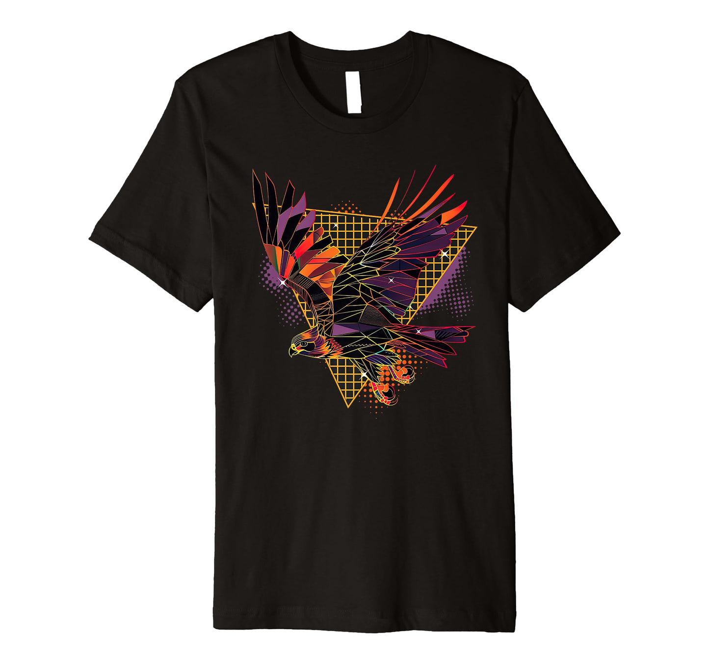 80S Geometric Bird Falcon Synthwave T-Shirt - Minimalist Print Men Women - T-Shirt, Sweatshirt, Hoodie