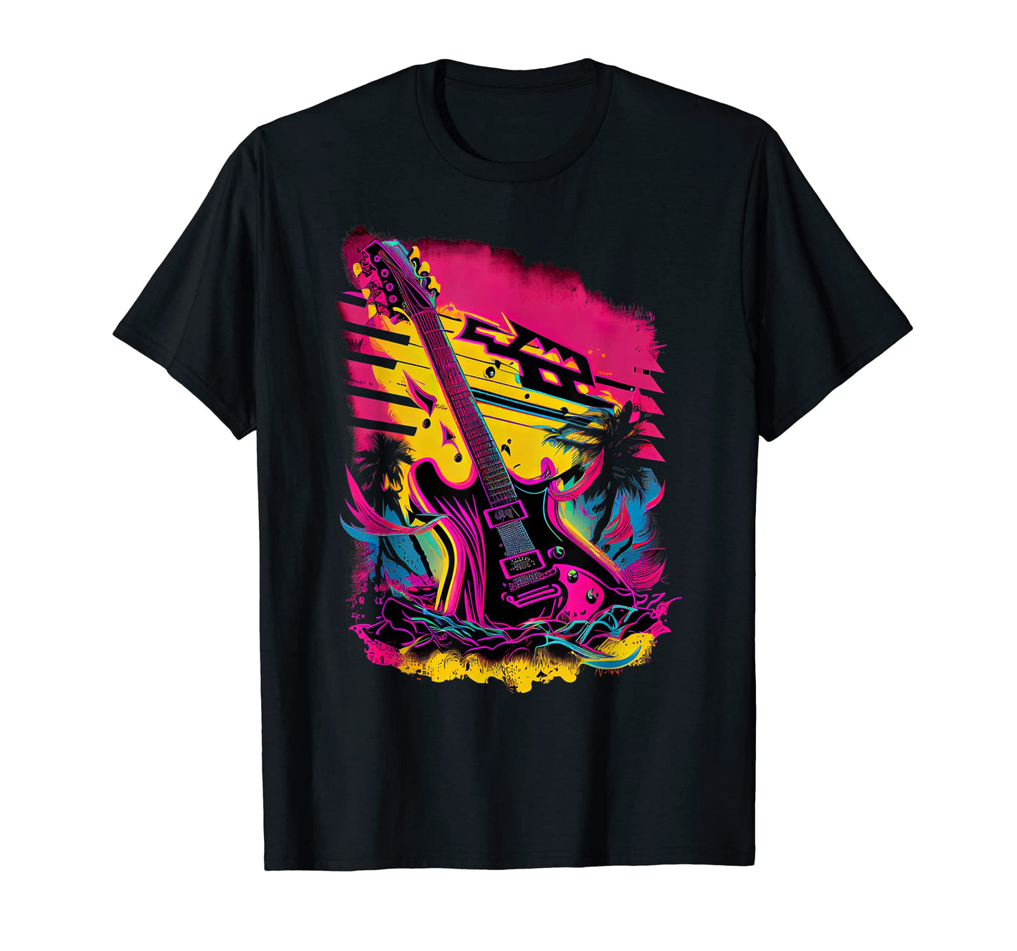 Synthwave Retrowave Guitar Colorful T-Shirt - Custom Art Print Men Women - T-Shirt, Sweatshirt, Hoodie