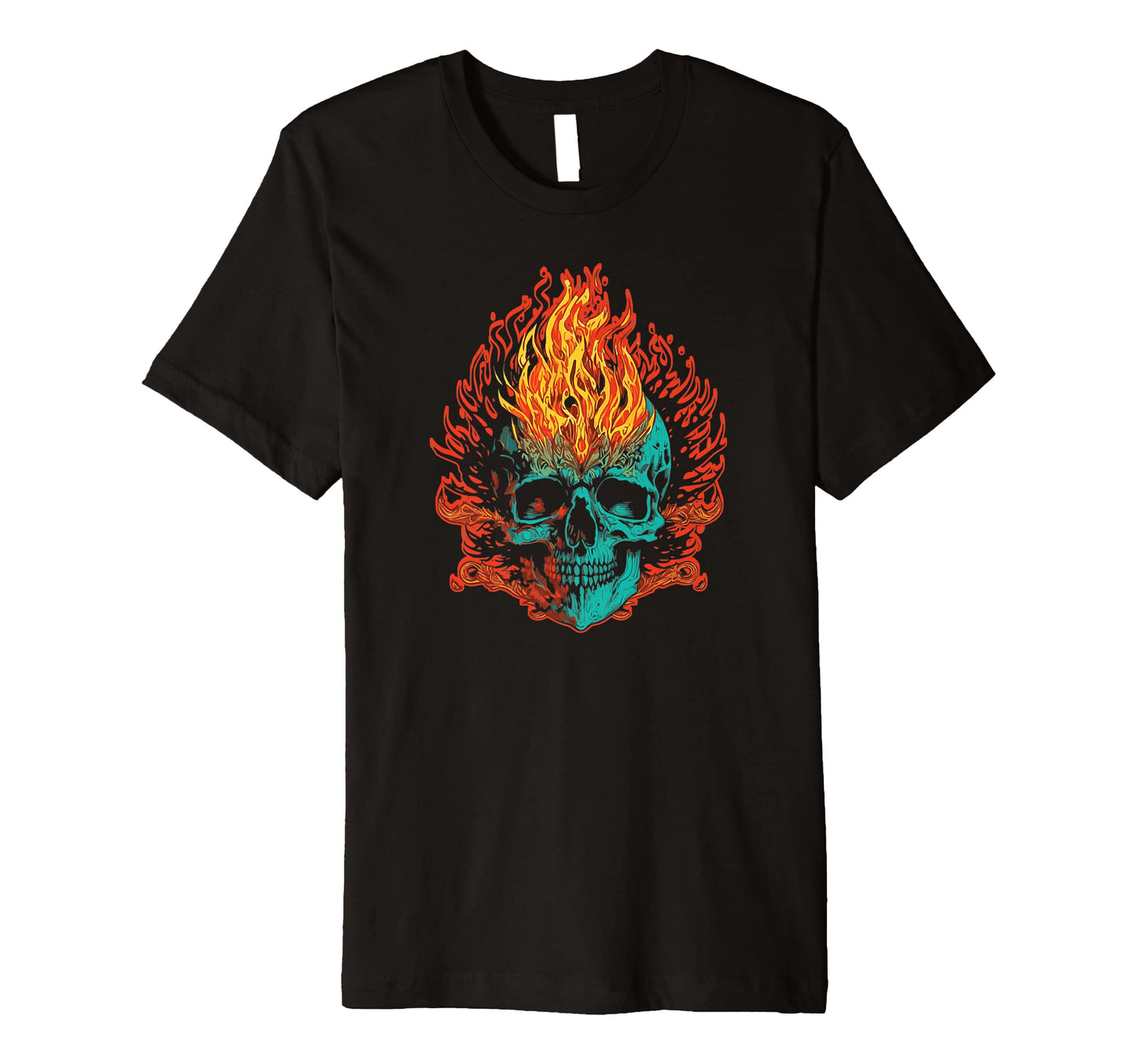 Fiery Flaming Skull Awesome Motorcycle T-Shirt - Unique Graphic Unisex - T-Shirt, Sweatshirt, Hoodie