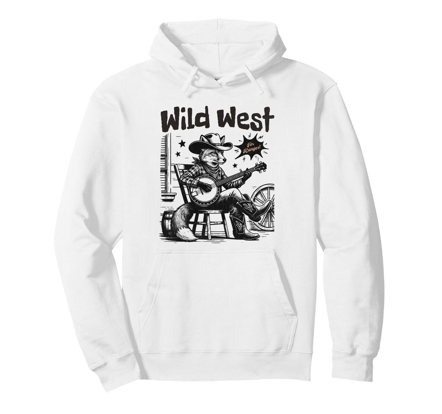 Funny Wild West Cowboy Fox Playing Banjo Hoodie - Novelty Apparel Unisex - T-Shirt, Sweatshirt, Hoodie