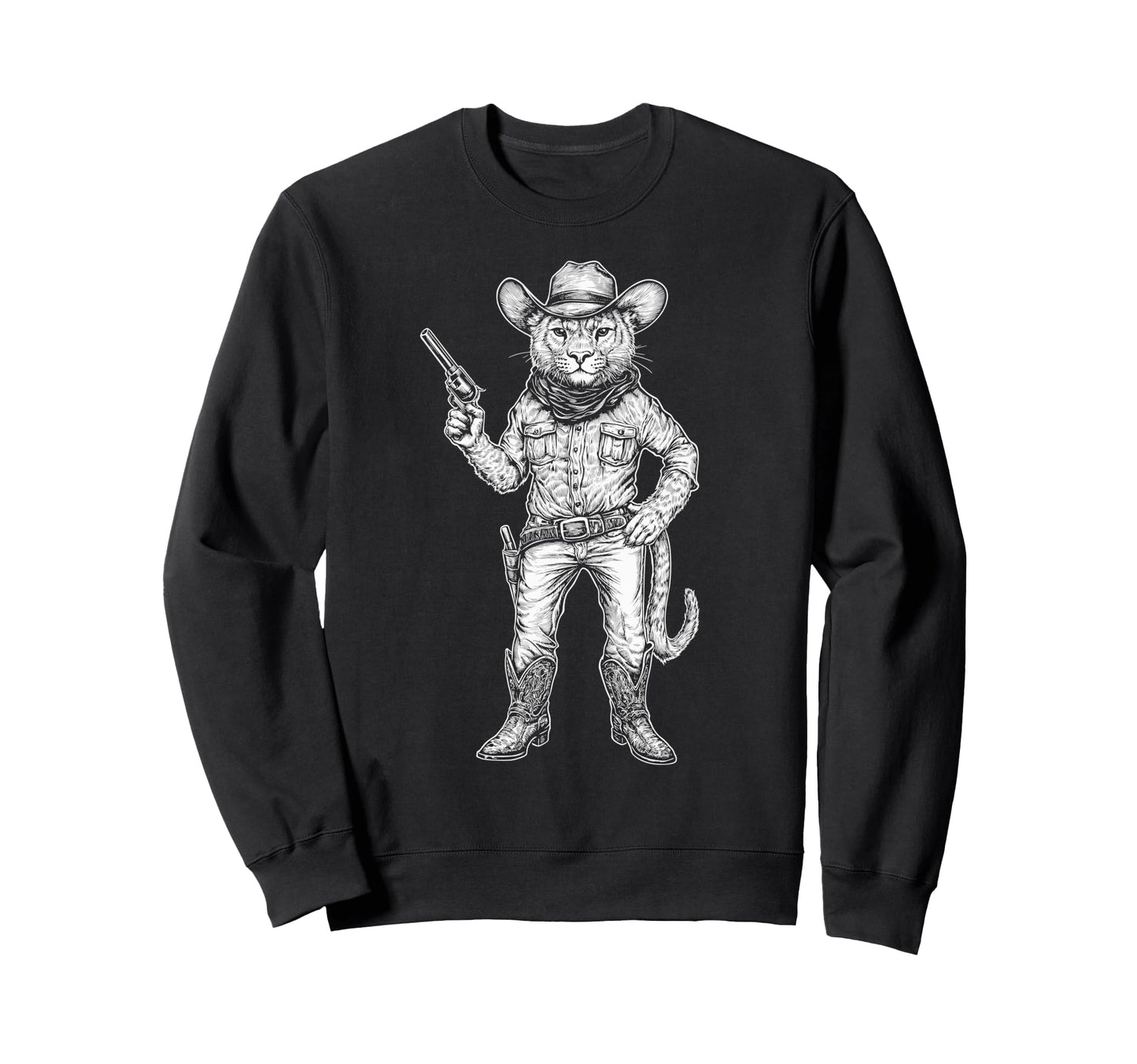 Mountain Lion Western Cowboy Sweatshirt - Custom Art Print Men Women - T-Shirt, Sweatshirt, Hoodie