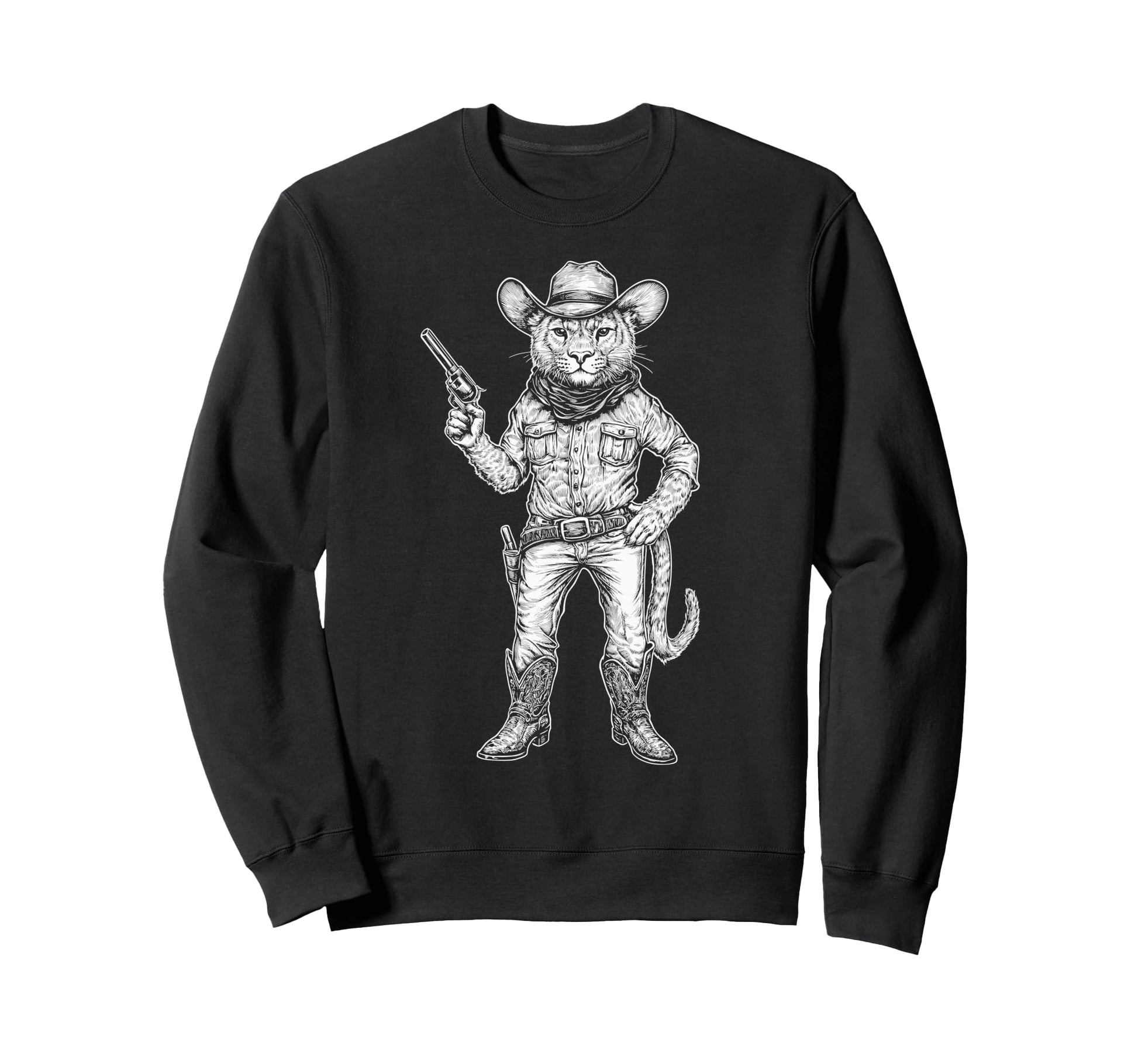 Mountain Lion Western Cowboy Sweatshirt - Custom Art Print Men Women - T-Shirt, Sweatshirt, Hoodie