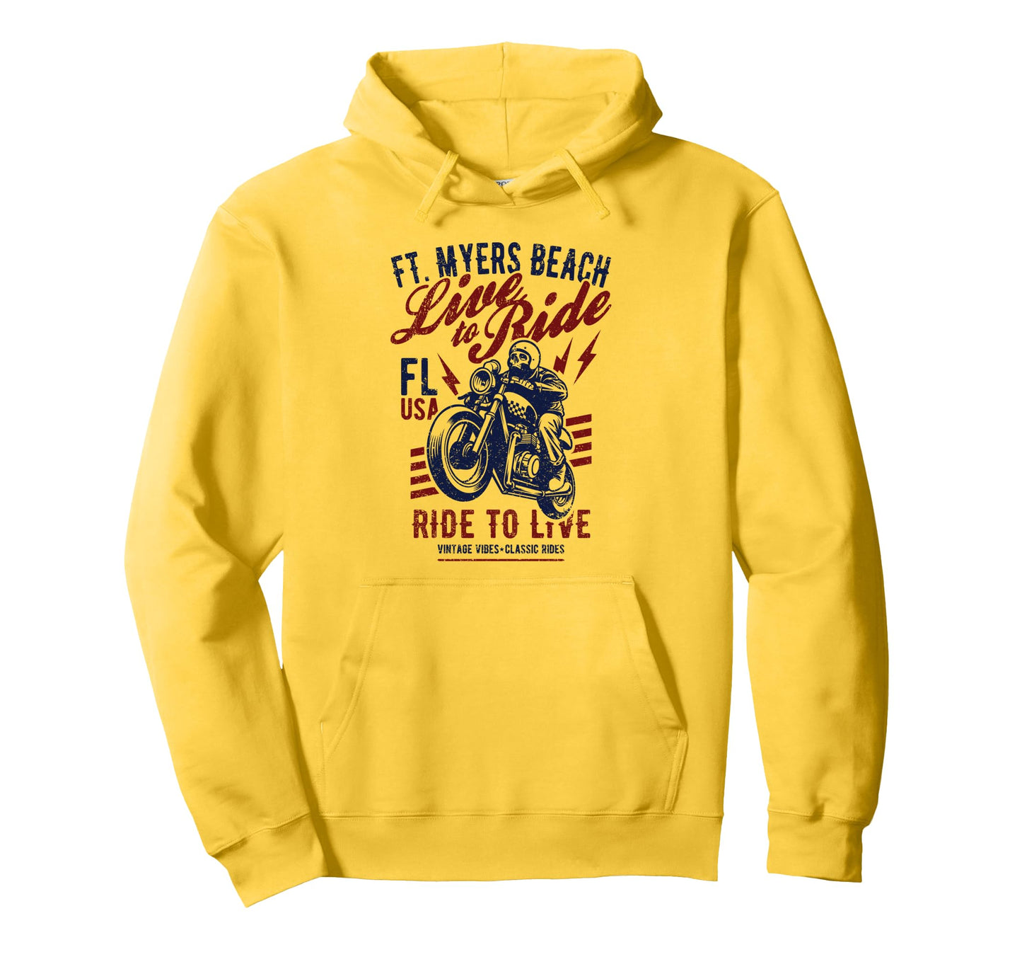 Ft Myers Beach Florida Motorcycle Skull Hoodie - Fun Novelty Design Unisex - T-Shirt, Sweatshirt, Hoodie