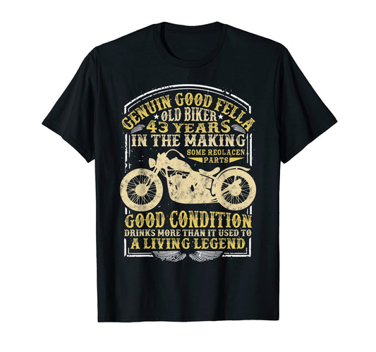 43 Years Old Biker Birthday T-Shirt - Casual Everyday Wear Men Women - T-Shirt, Sweatshirt, Hoodie