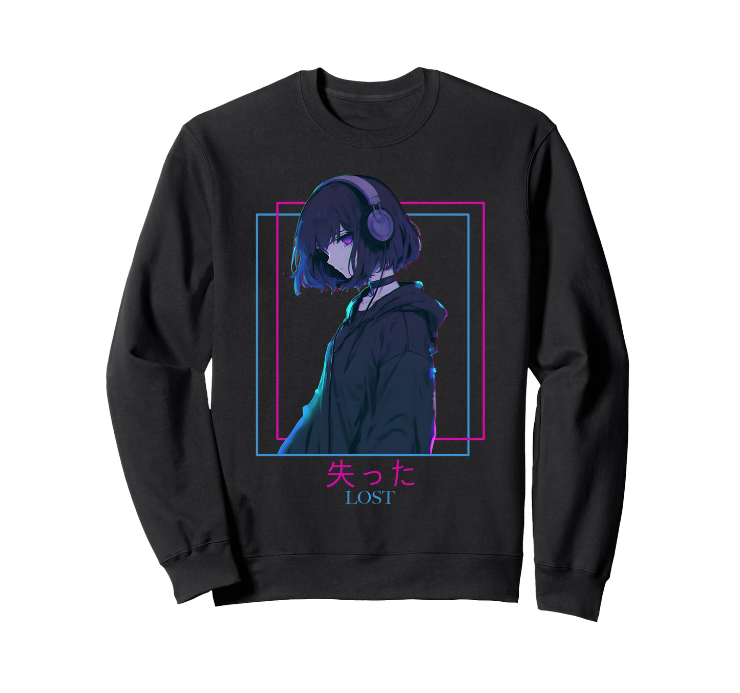 Lost Sad Anime Wearing Headphone Sweatshirt - Streetwear Style for Adults - T-Shirt, Sweatshirt, Hoodie