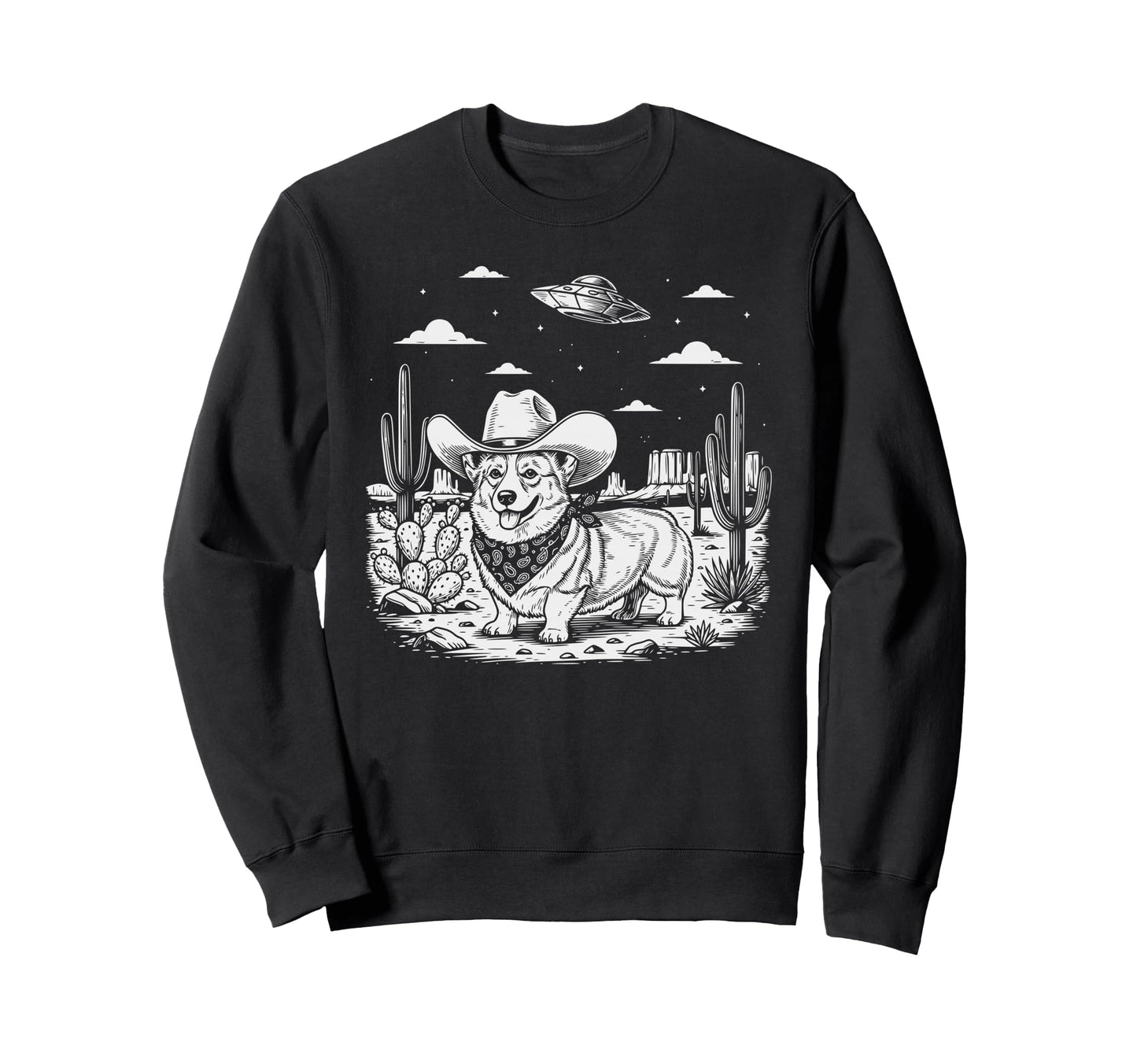 Western Corgi Cowboy Ufo Dog Sweatshirt - Streetwear Style Men Women - T-Shirt, Sweatshirt, Hoodie