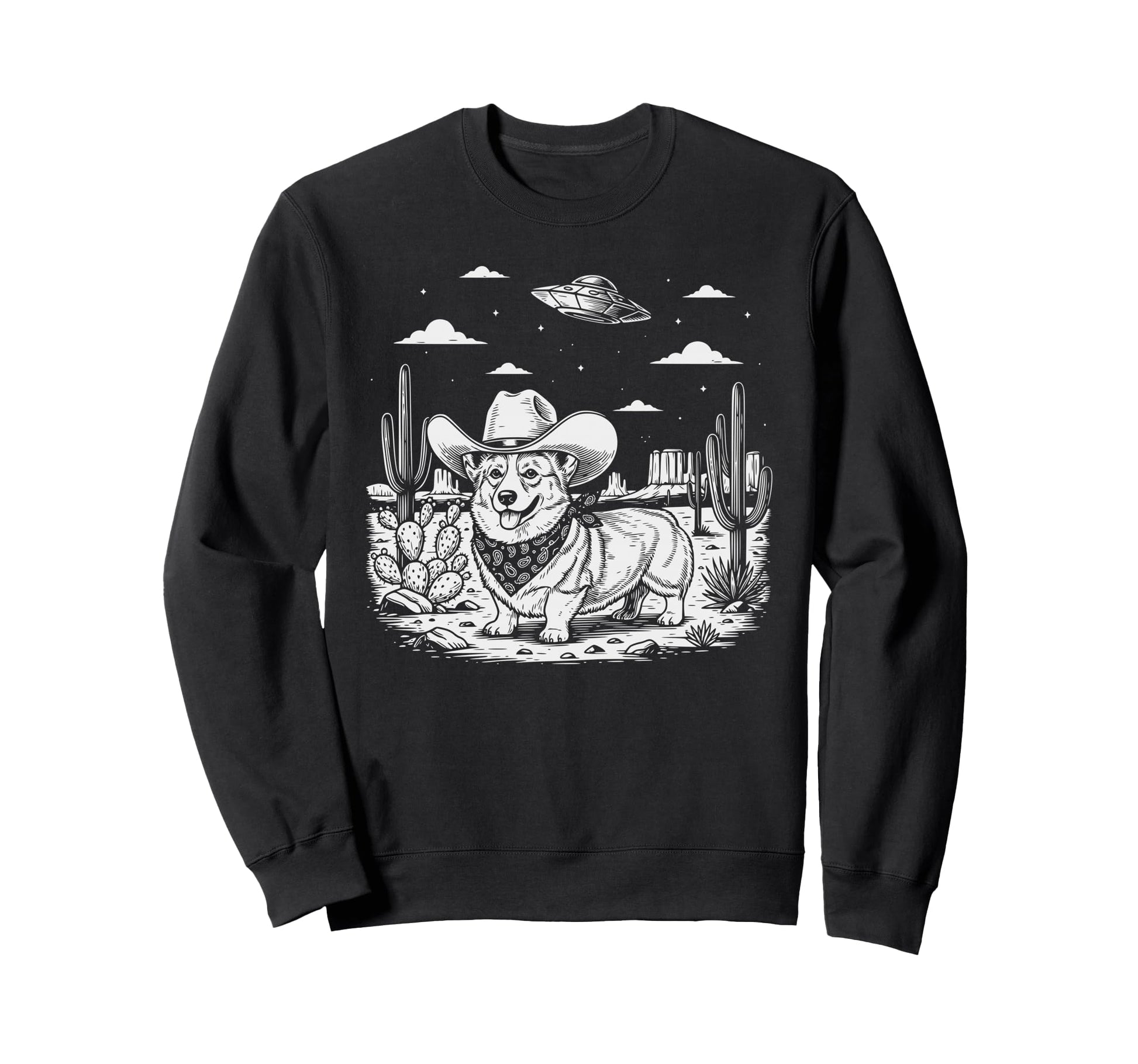 Western Corgi Cowboy Ufo Dog Sweatshirt - Streetwear Style Men Women - T-Shirt, Sweatshirt, Hoodie