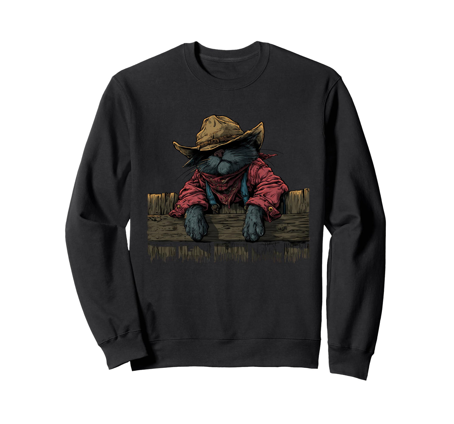 Cat Cowboy Western Country Sweatshirt - Casual Everyday Wear Unisex - T-Shirt, Sweatshirt, Hoodie