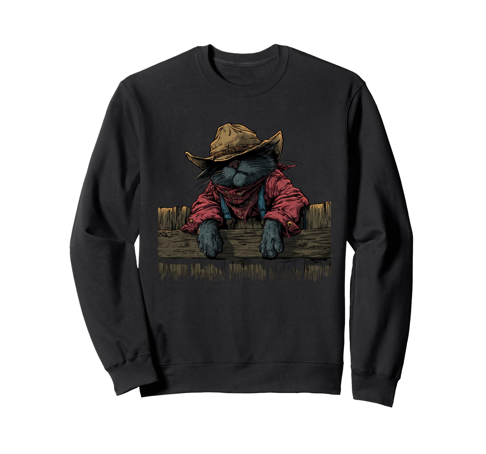 Cat Cowboy Western Country Sweatshirt - Casual Everyday Wear Unisex - T-Shirt, Sweatshirt, Hoodie