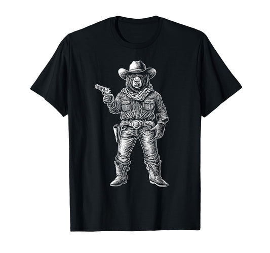 Black Bear Cowboy Western Country T-Shirt - Minimalist Print for Adults - T-Shirt, Sweatshirt, Hoodie