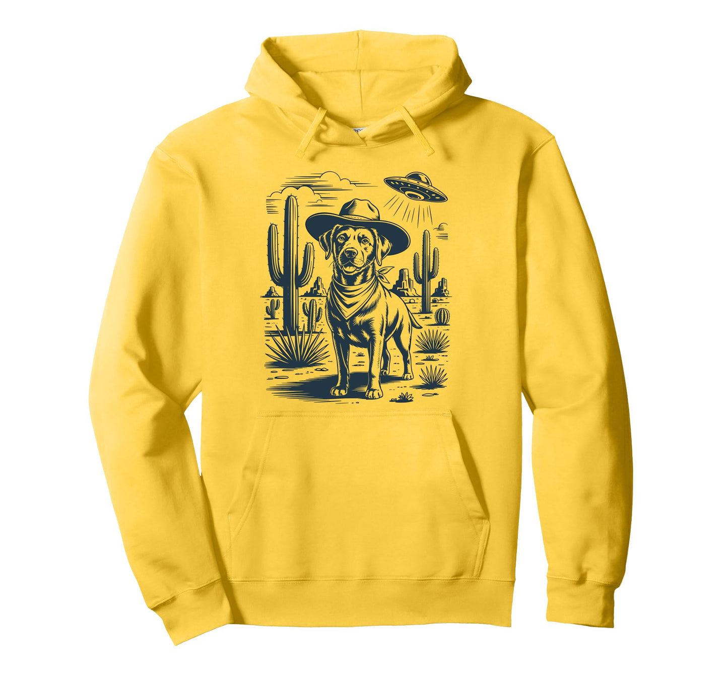 Cowboy Black Labrador Retriever Dog Ufo Hoodie - Novelty Apparel Unisex - T-Shirt, Sweatshirt, Hoodie