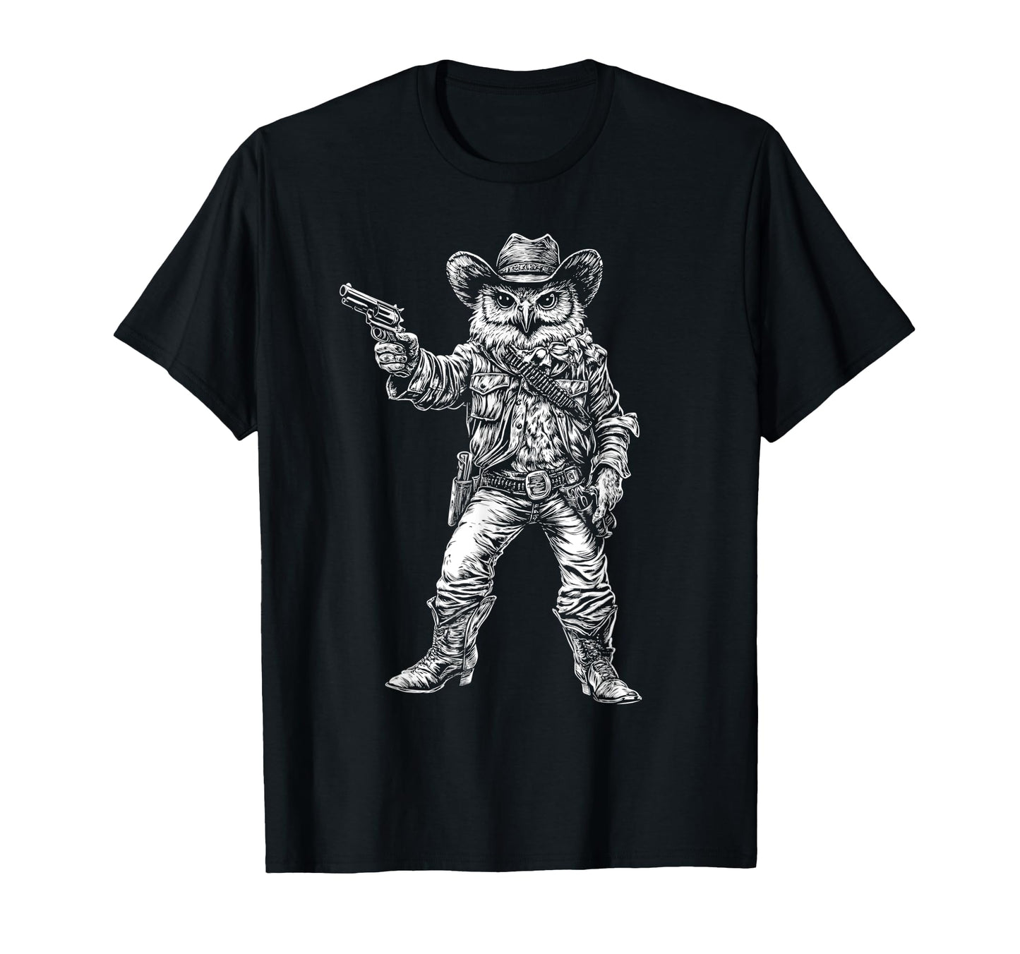 Owl Cowboy Western Country Cowgirl T-Shirt - Fun Novelty Design for Adults - T-Shirt, Sweatshirt, Hoodie