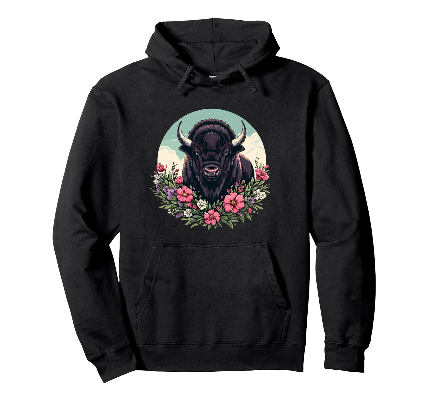 Womens Old West Floral Buffalo Lover Hoodie - Unique Graphic Men Women - T-Shirt, Sweatshirt, Hoodie