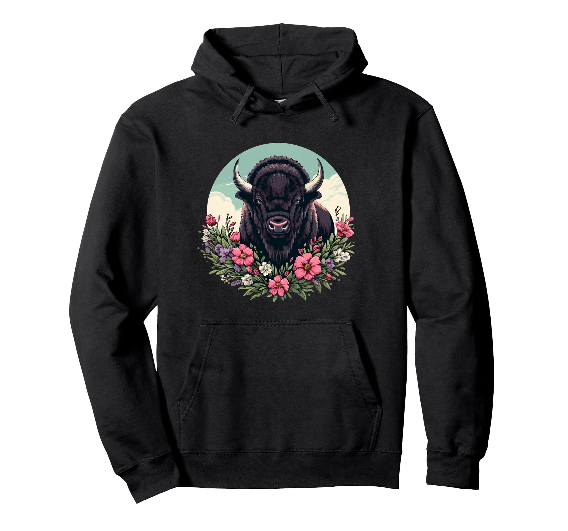Womens Old West Floral Buffalo Lover Hoodie - Unique Graphic Men Women - T-Shirt, Sweatshirt, Hoodie