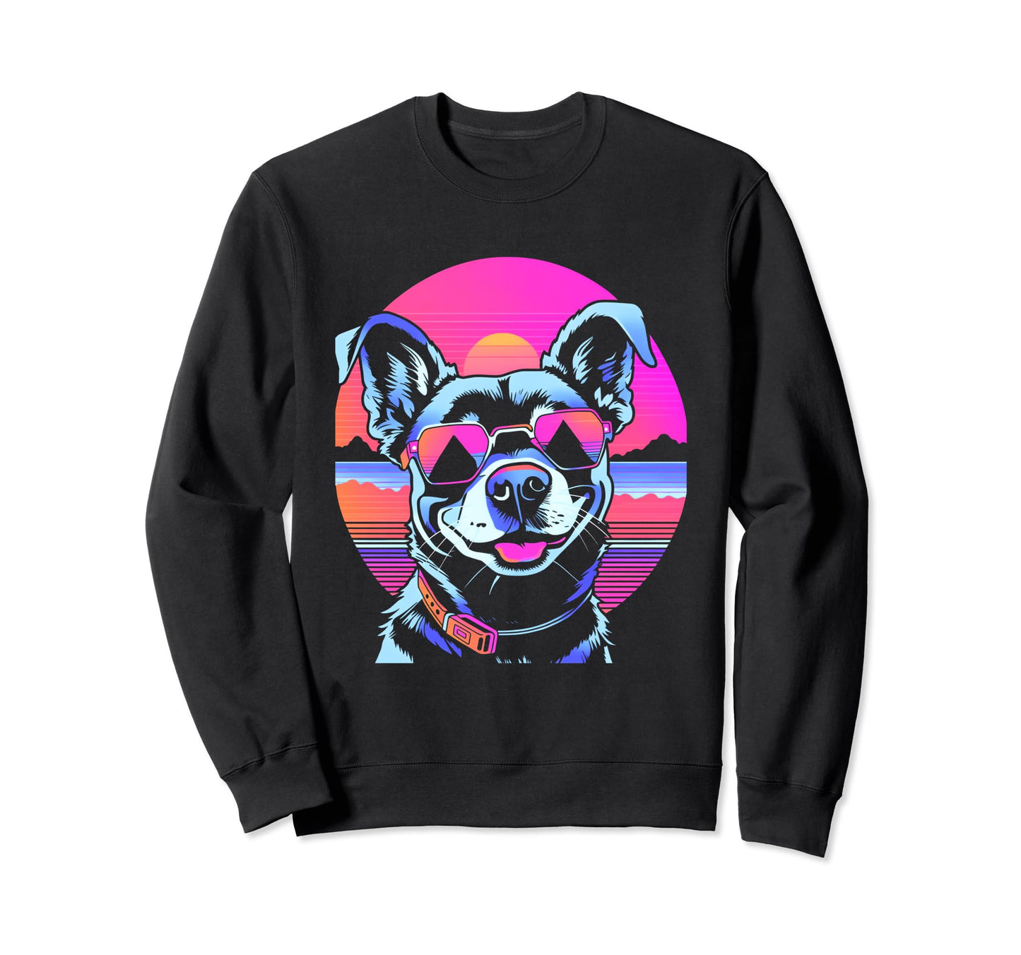 Aesthetic Dog Vaporwave Sunset Sweatshirt - Novelty Apparel for Adults - T-Shirt, Sweatshirt, Hoodie
