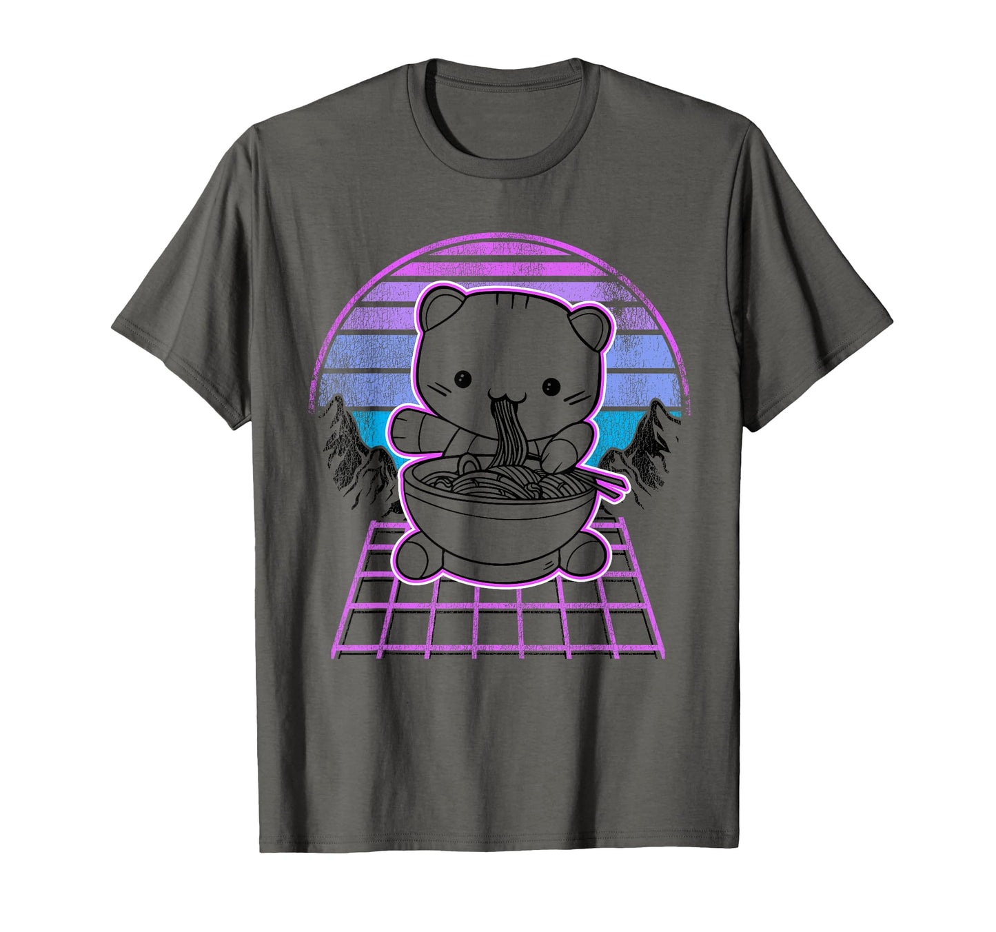 Ramen Cat Kawaii Retrowave Sunset 80S T-Shirt - Trendy Graphic Men Women - T-Shirt, Sweatshirt, Hoodie