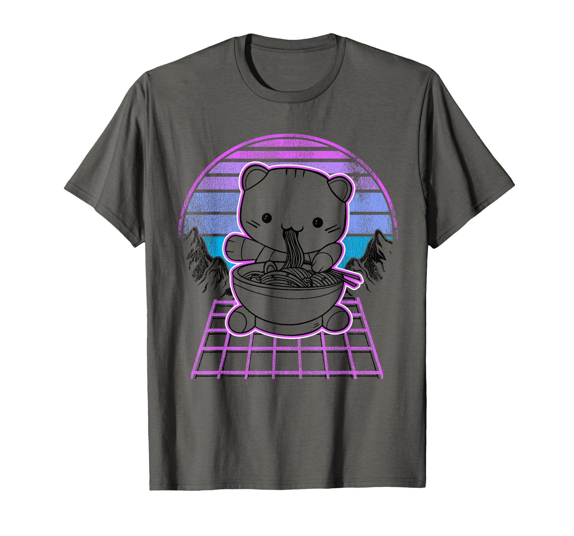 Ramen Cat Kawaii Retrowave Sunset 80S T-Shirt - Trendy Graphic Men Women - T-Shirt, Sweatshirt, Hoodie