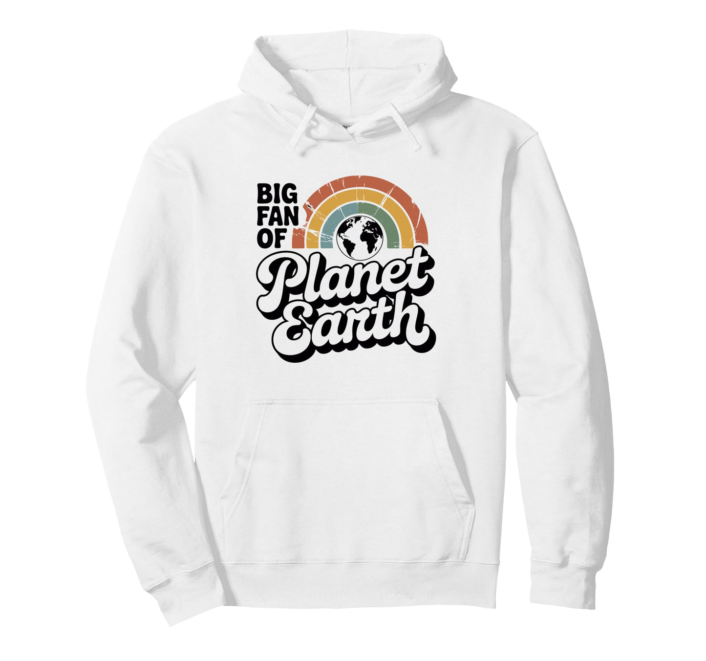 Big Fan Planet Earth 70S Rainbow Earth Day Hoodie - Trendy Graphic Unisex - T-Shirt, Sweatshirt, Hoodie