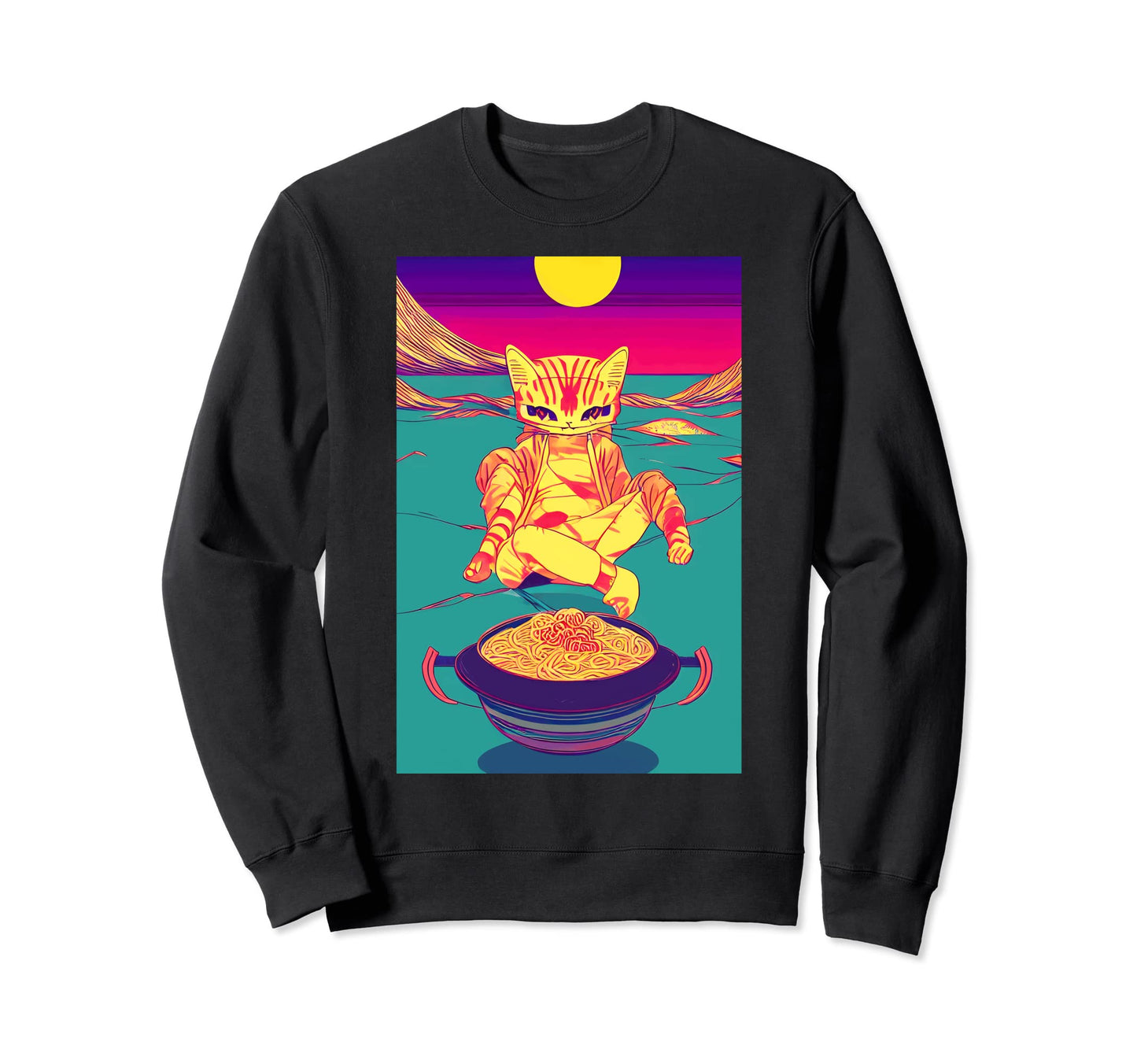 Synthwave Kawaii Japanese Cat And Sweatshirt - Aesthetic Graphic Unisex - T-Shirt, Sweatshirt, Hoodie