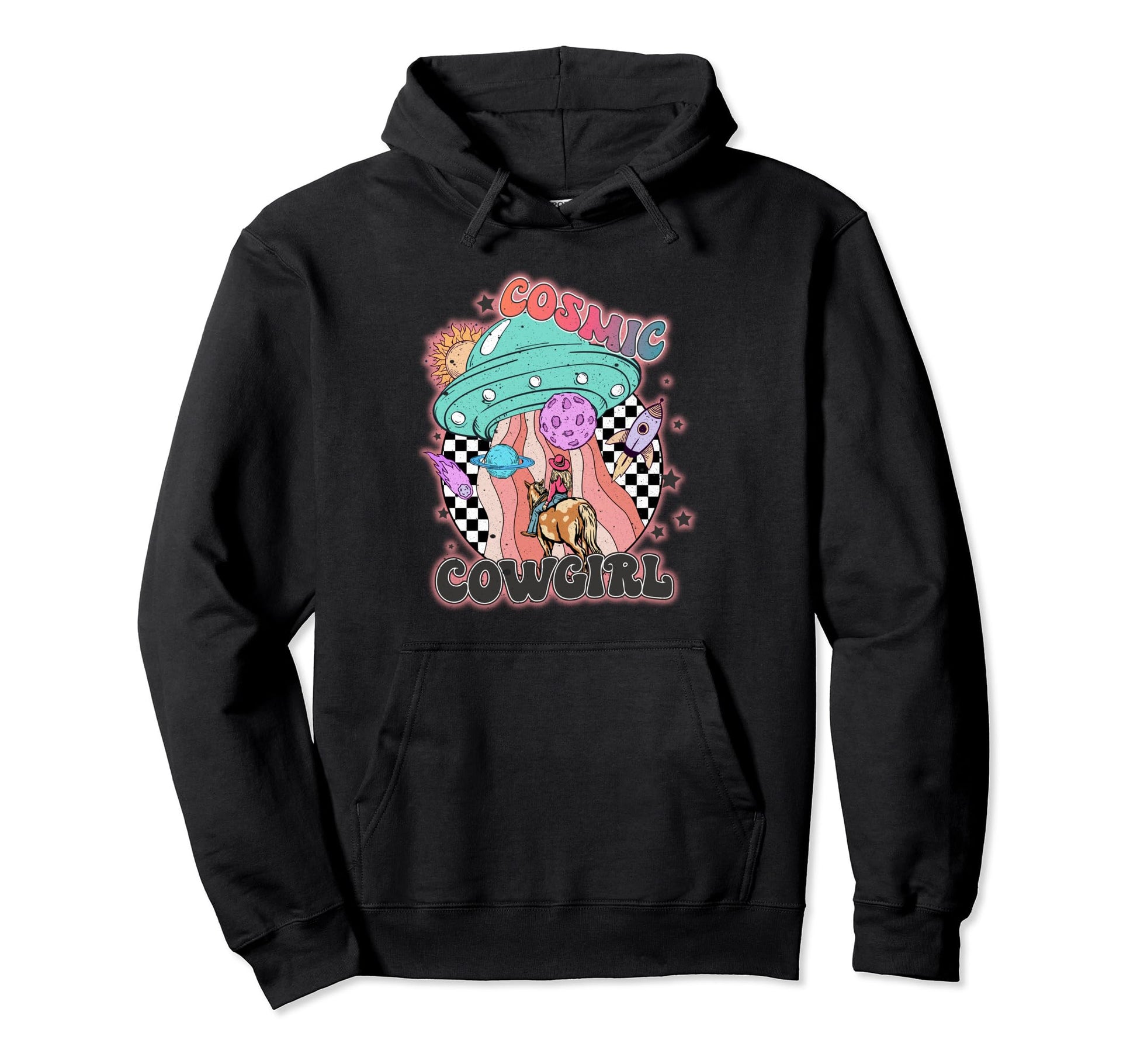 Ufo Cowgirls Horse Western Cosmos Hoodie - Unique Graphic Men Women - T-Shirt, Sweatshirt, Hoodie