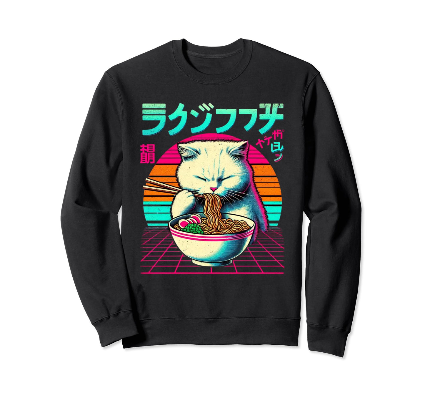 Ramen Cat Vaporwave Japanese Sweatshirt - Streetwear Style for Adults - T-Shirt, Sweatshirt, Hoodie