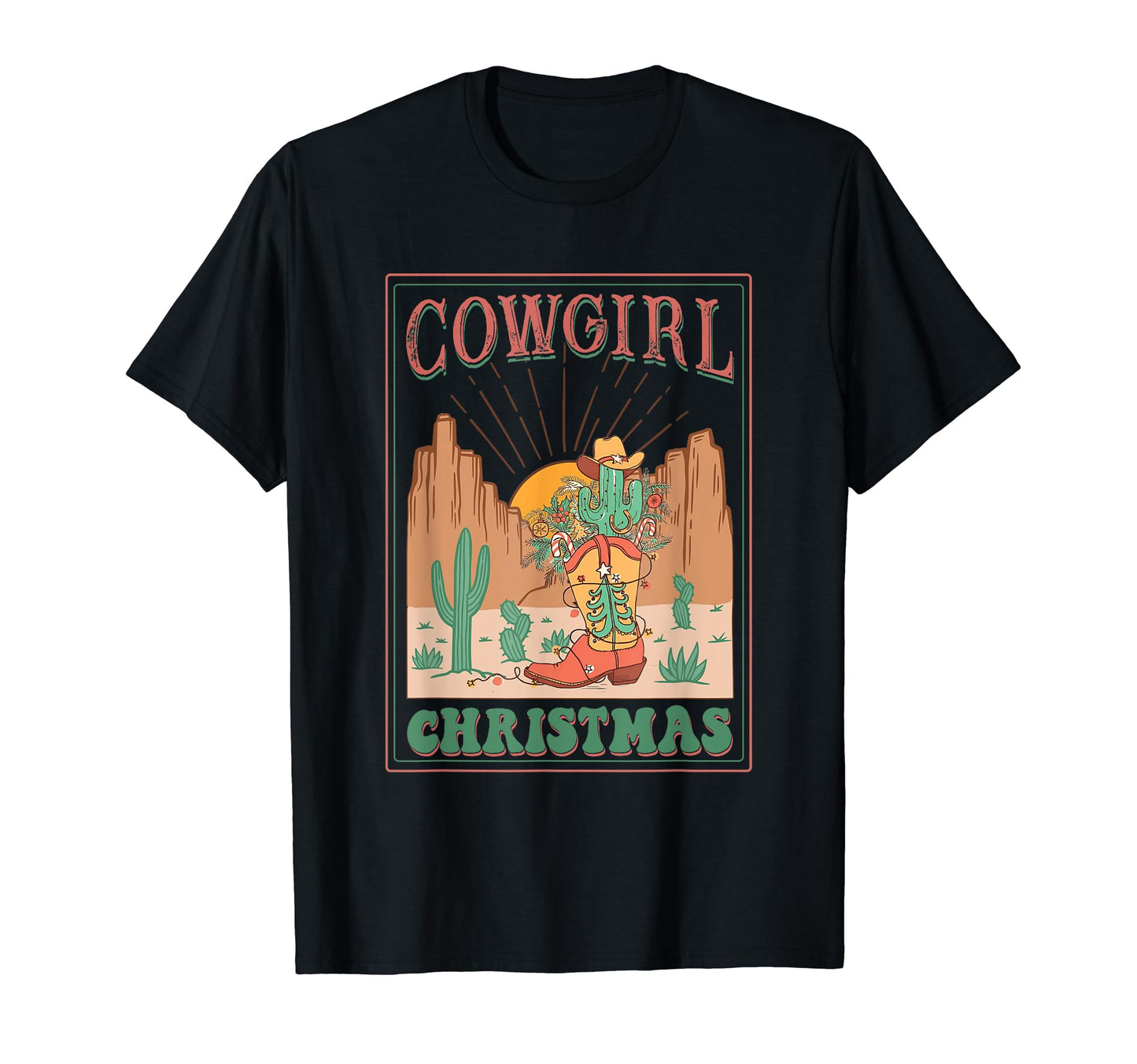 Western Merry Santa Hat Cowboy Boots T-Shirt - Trendy Graphic for Adults - T-Shirt, Sweatshirt, Hoodie