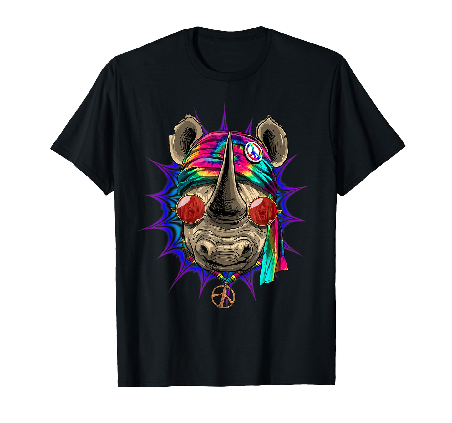 Tie Dye Hippie Rhinoceros Hippiness T-Shirt - Minimalist Print for Adults - T-Shirt, Sweatshirt, Hoodie