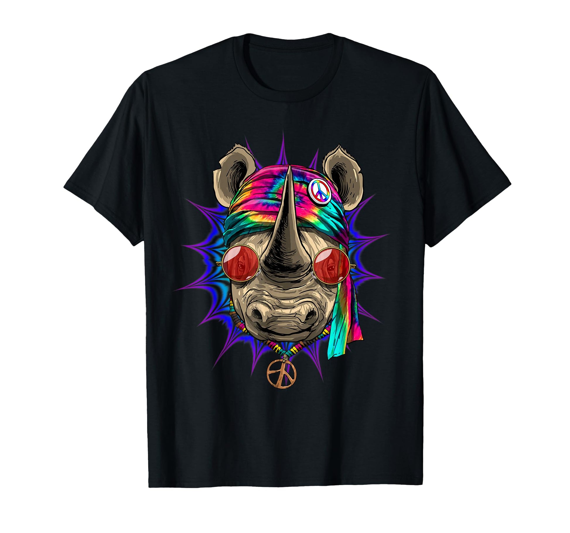 Tie Dye Hippie Rhinoceros Hippiness T-Shirt - Minimalist Print for Adults - T-Shirt, Sweatshirt, Hoodie