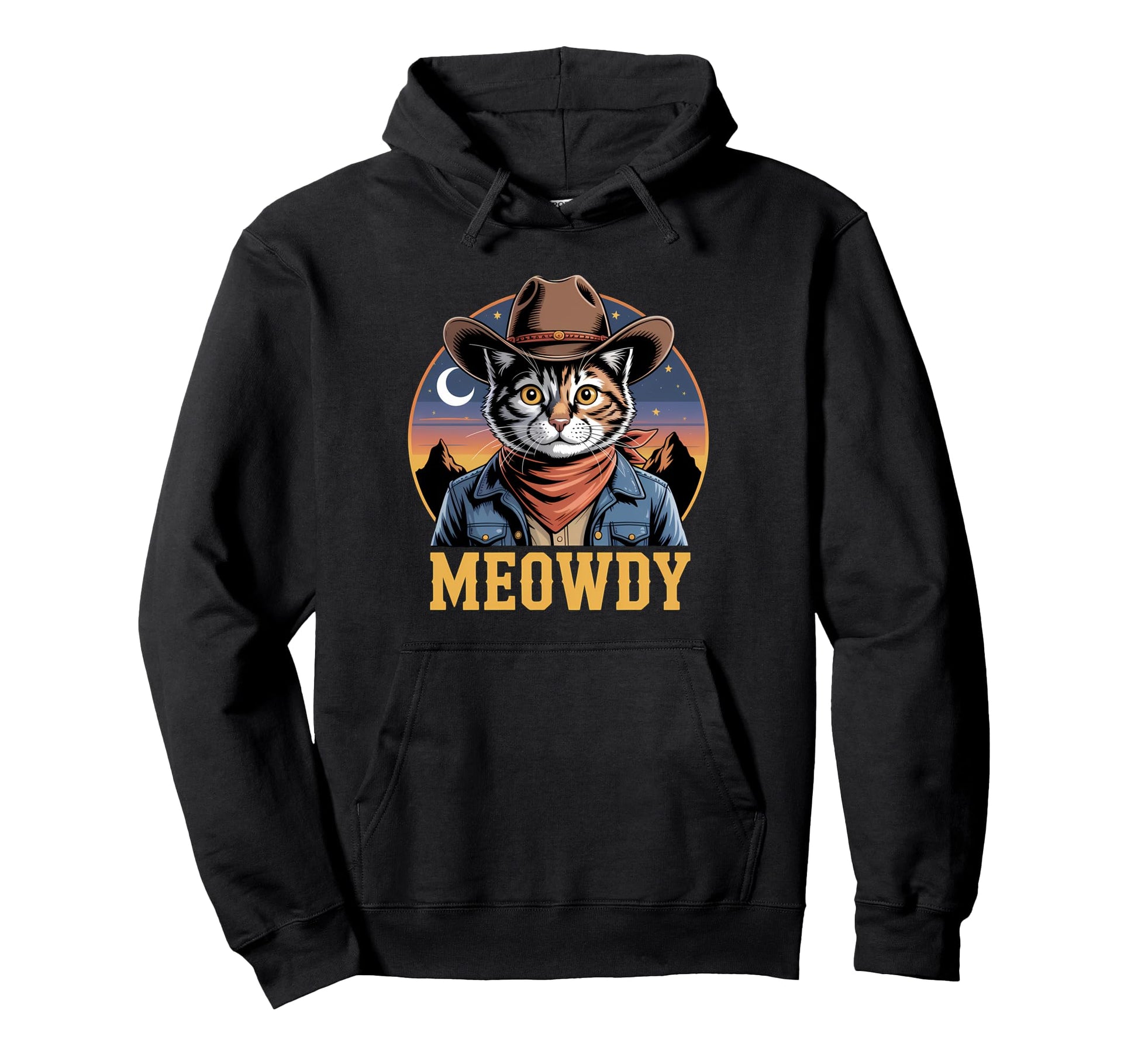 Meowdy Cat Cowboy Cat Western Country Hoodie - Custom Art Print for Adults - T-Shirt, Sweatshirt, Hoodie
