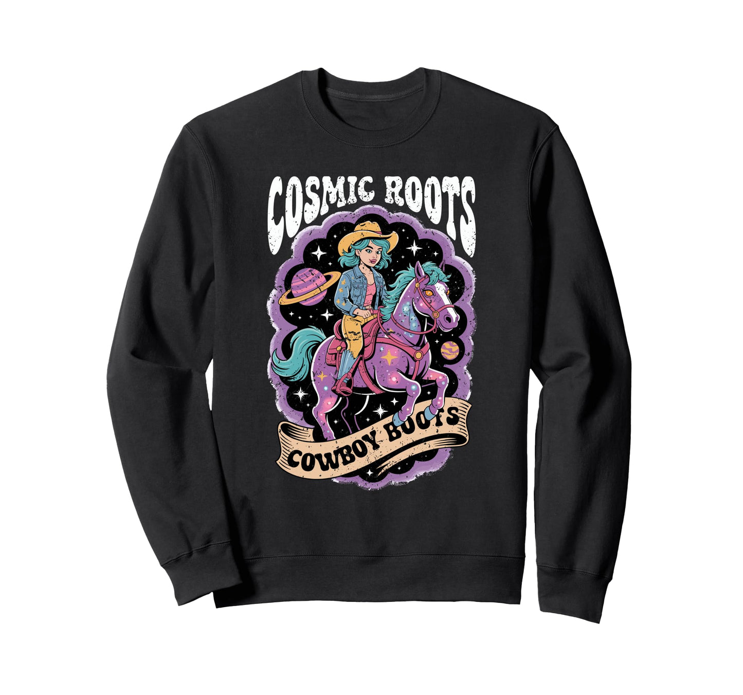 Cosmic Roots Cowboy Boots Horse Sweatshirt - Unique Graphic for Adults - T-Shirt, Sweatshirt, Hoodie