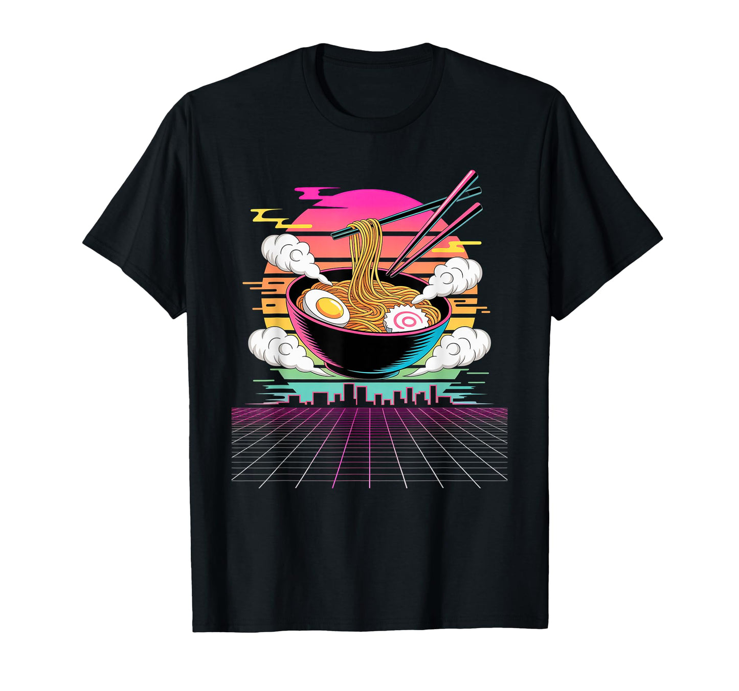 Ramen Aesthetic Vaporwave Art Sunset Grid T-Shirt - Minimalist Print Unisex - T-Shirt, Sweatshirt, Hoodie