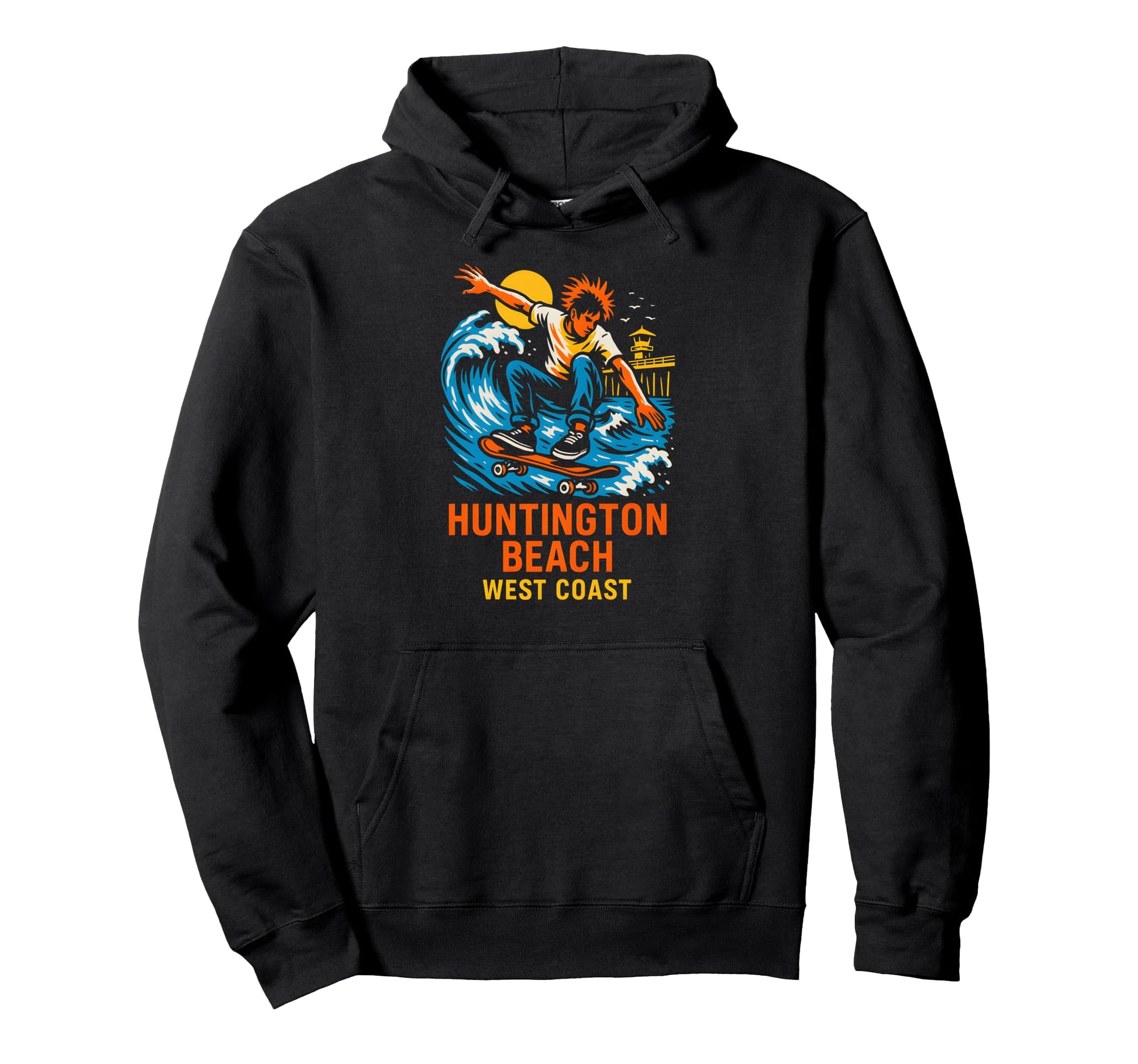 Huntington Beach Surf West Coast Hoodie - Fun Novelty Design Men Women - T-Shirt, Sweatshirt, Hoodie