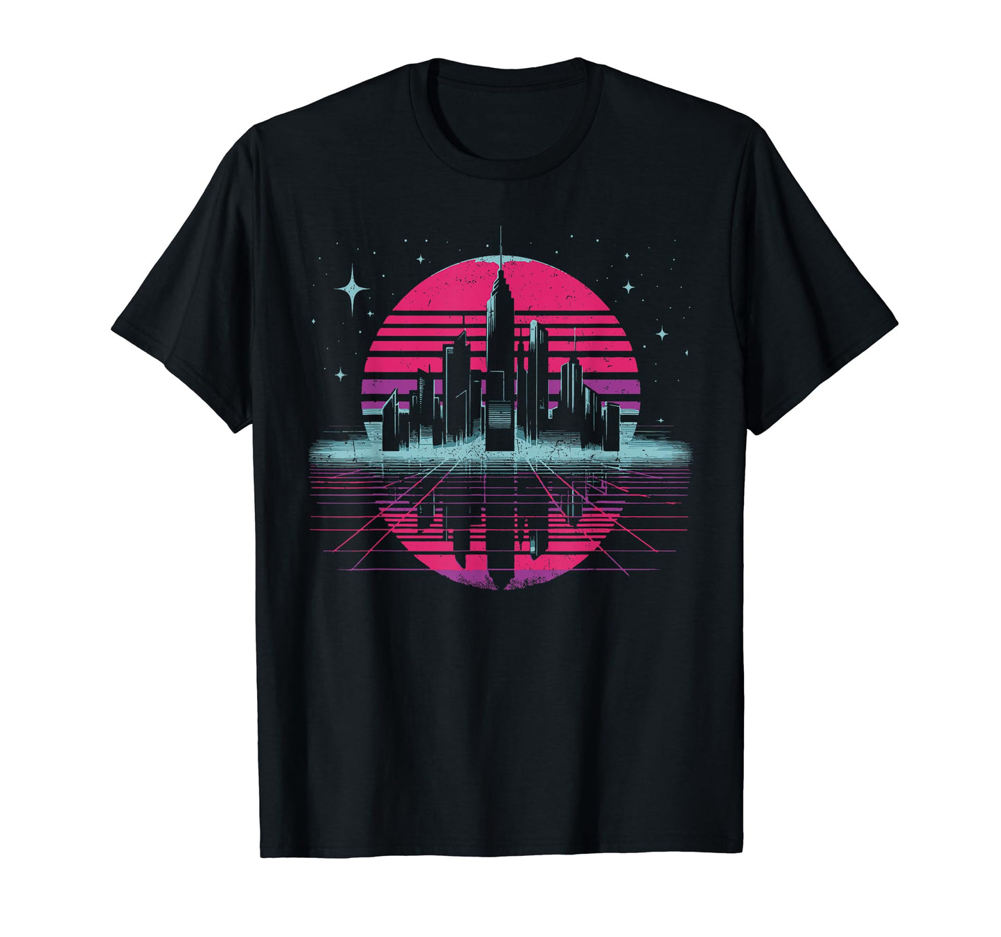 Cityscape City Skyline Vaporwave T-Shirt - Fun Novelty Design for Adults - T-Shirt, Sweatshirt, Hoodie